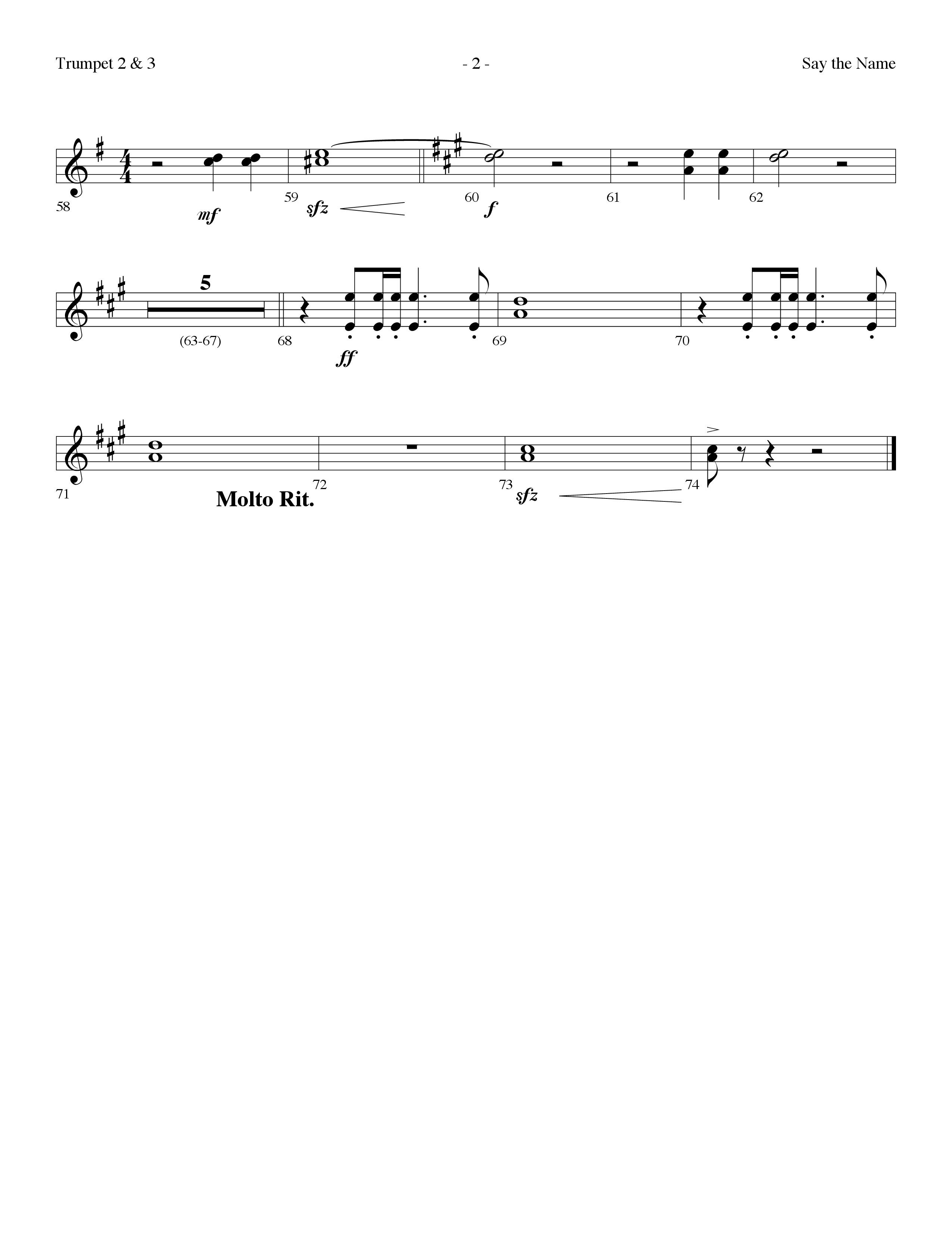 Say The Name (Choral Anthem SATB) Trumpet 2/3 (Lifeway Choral / Arr. Dennis Allen)