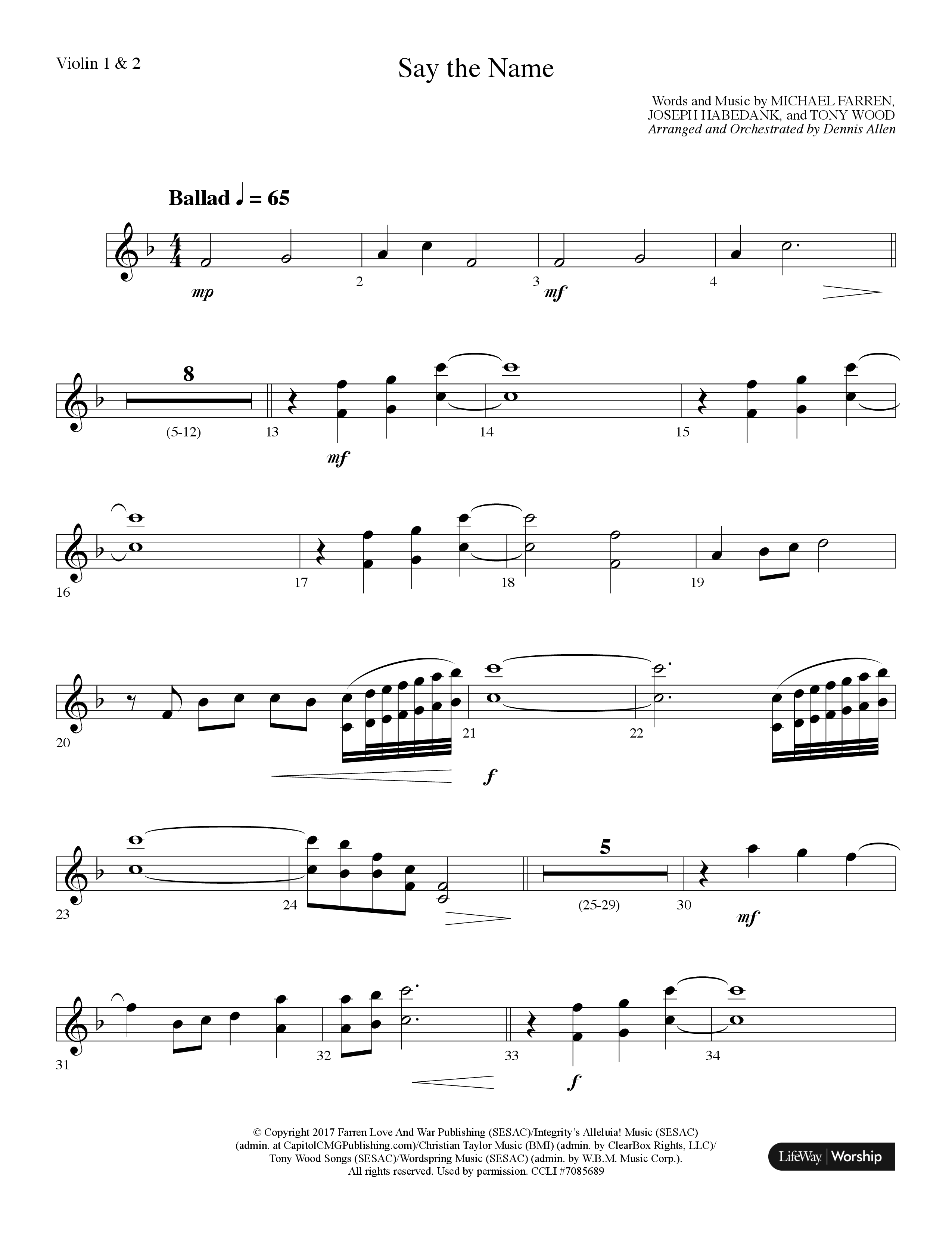 Say The Name (Choral Anthem SATB) Violin 1/2 (Lifeway Choral / Arr. Dennis Allen)