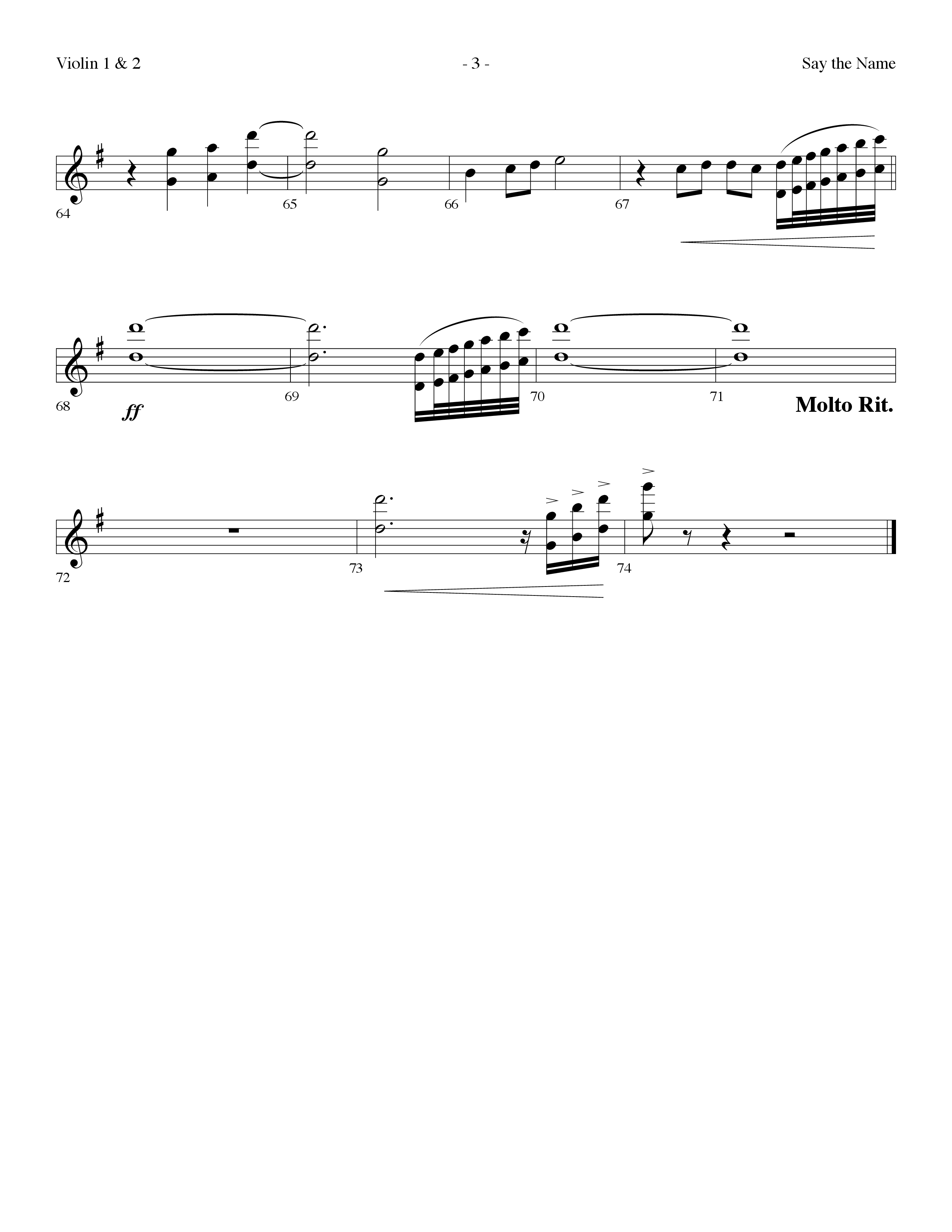 Say The Name (Choral Anthem SATB) Violin 1/2 (Lifeway Choral / Arr. Dennis Allen)