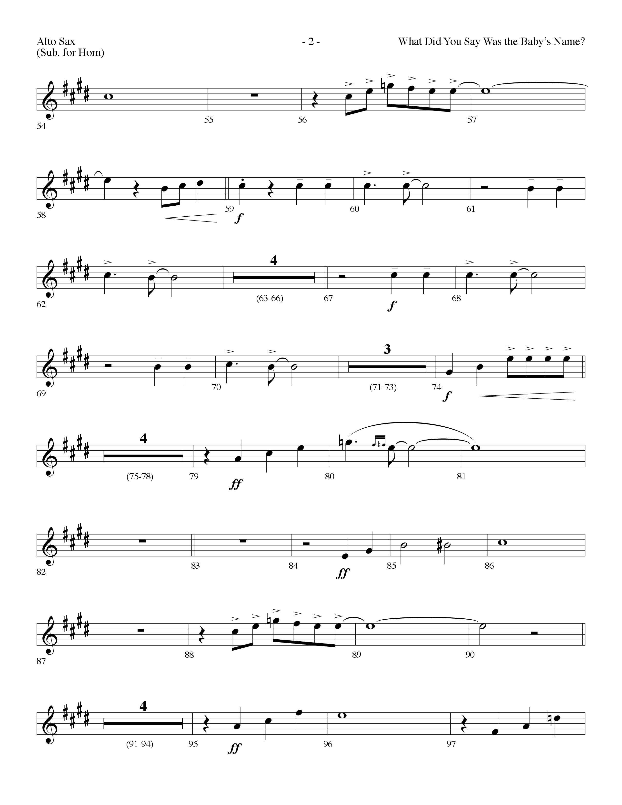What Did You Say Was The Baby's Name (with Hark The Herald Angels Sing) (Choral Anthem SATB) Alto Sax (Lifeway Choral / Arr. Dennis Allen)