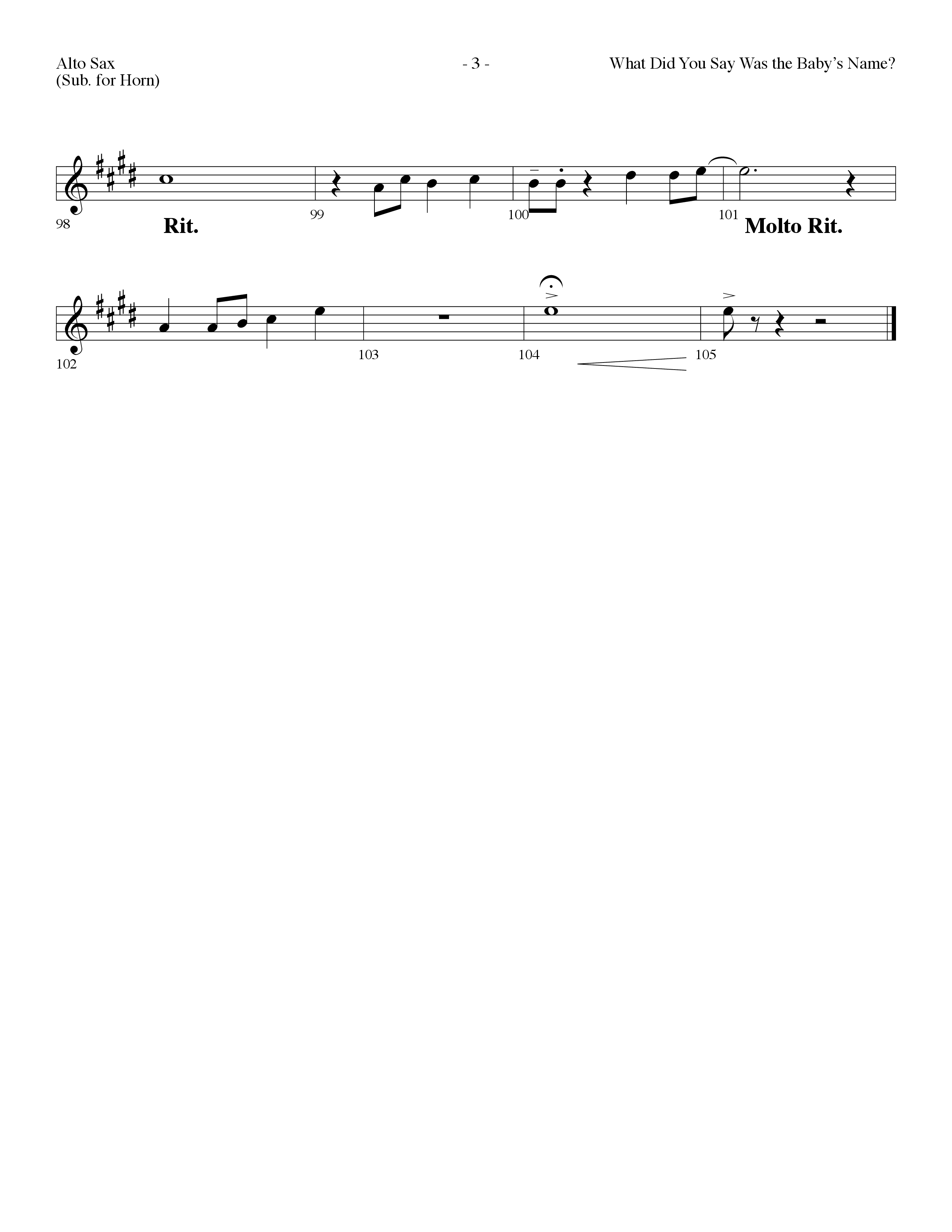 What Did You Say Was The Baby's Name (with Hark The Herald Angels Sing) (Choral Anthem SATB) Alto Sax (Lifeway Choral / Arr. Dennis Allen)