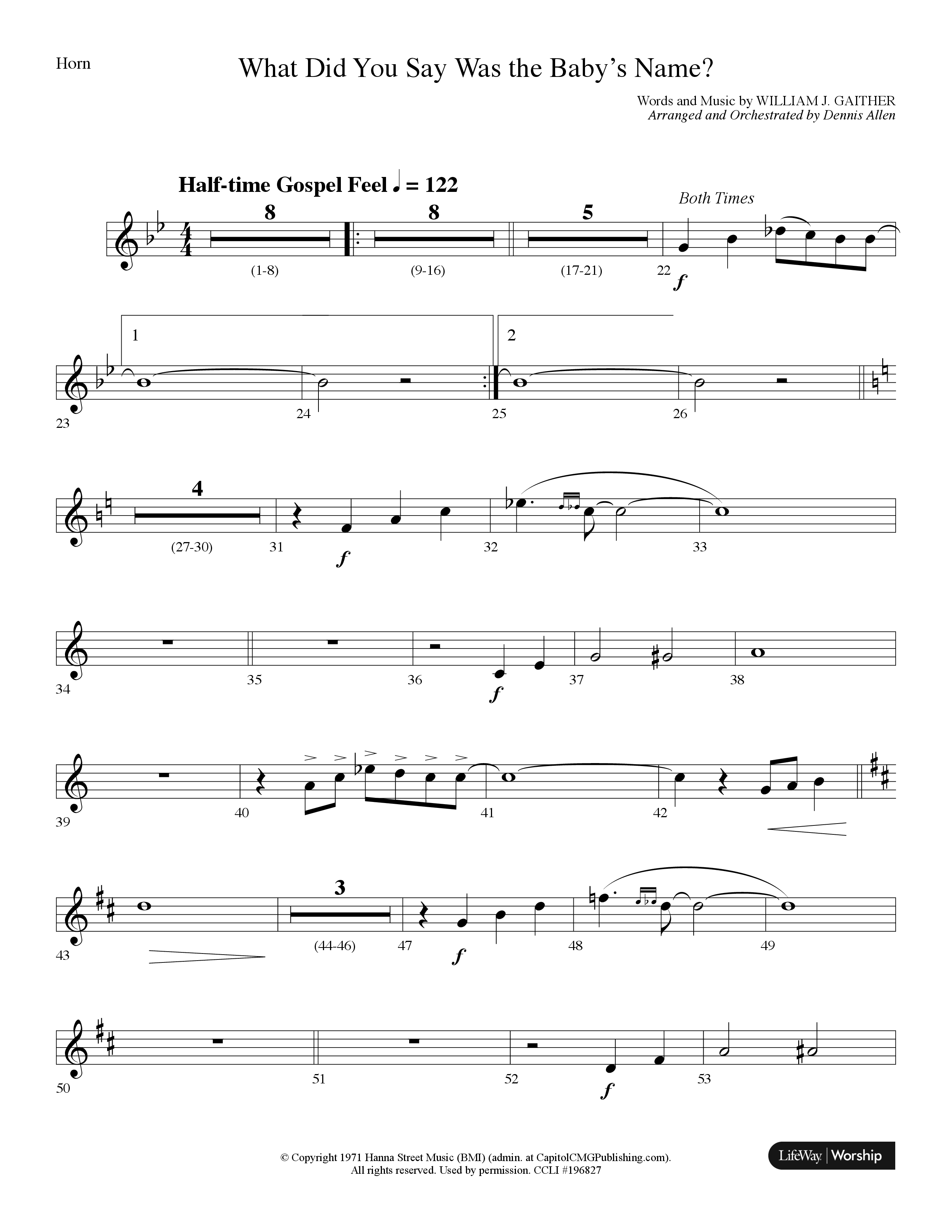 What Did You Say Was The Baby's Name (with Hark The Herald Angels Sing) (Choral Anthem SATB) French Horn (Lifeway Choral / Arr. Dennis Allen)