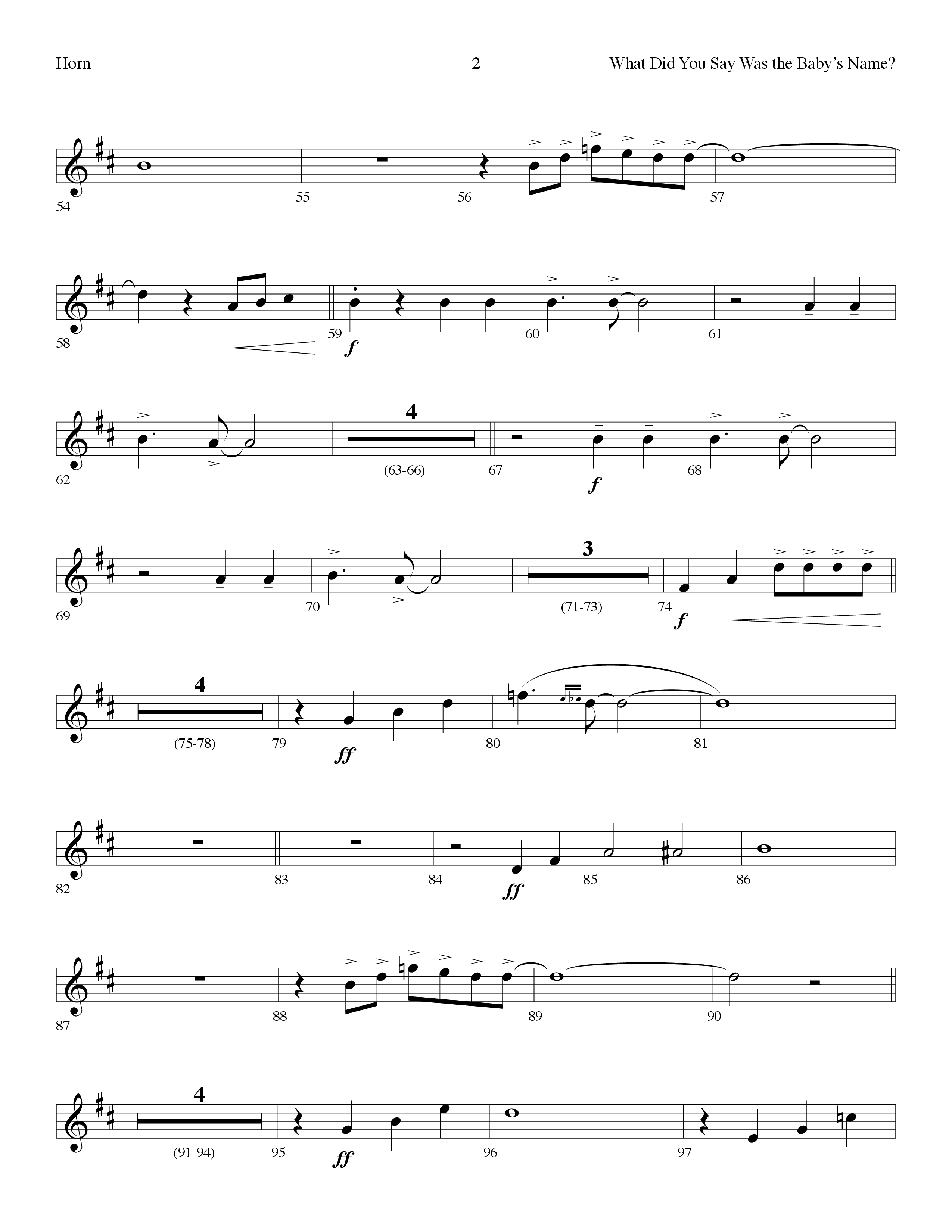 What Did You Say Was The Baby's Name (with Hark The Herald Angels Sing) (Choral Anthem SATB) French Horn (Lifeway Choral / Arr. Dennis Allen)