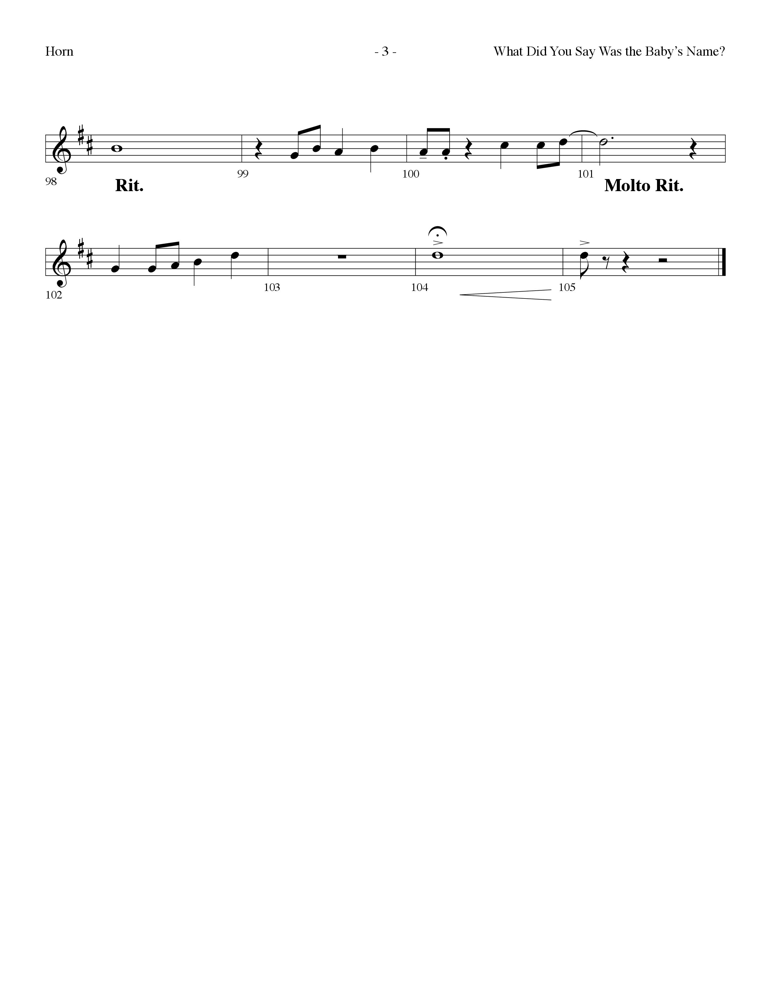 What Did You Say Was The Baby's Name (with Hark The Herald Angels Sing) (Choral Anthem SATB) French Horn (Lifeway Choral / Arr. Dennis Allen)