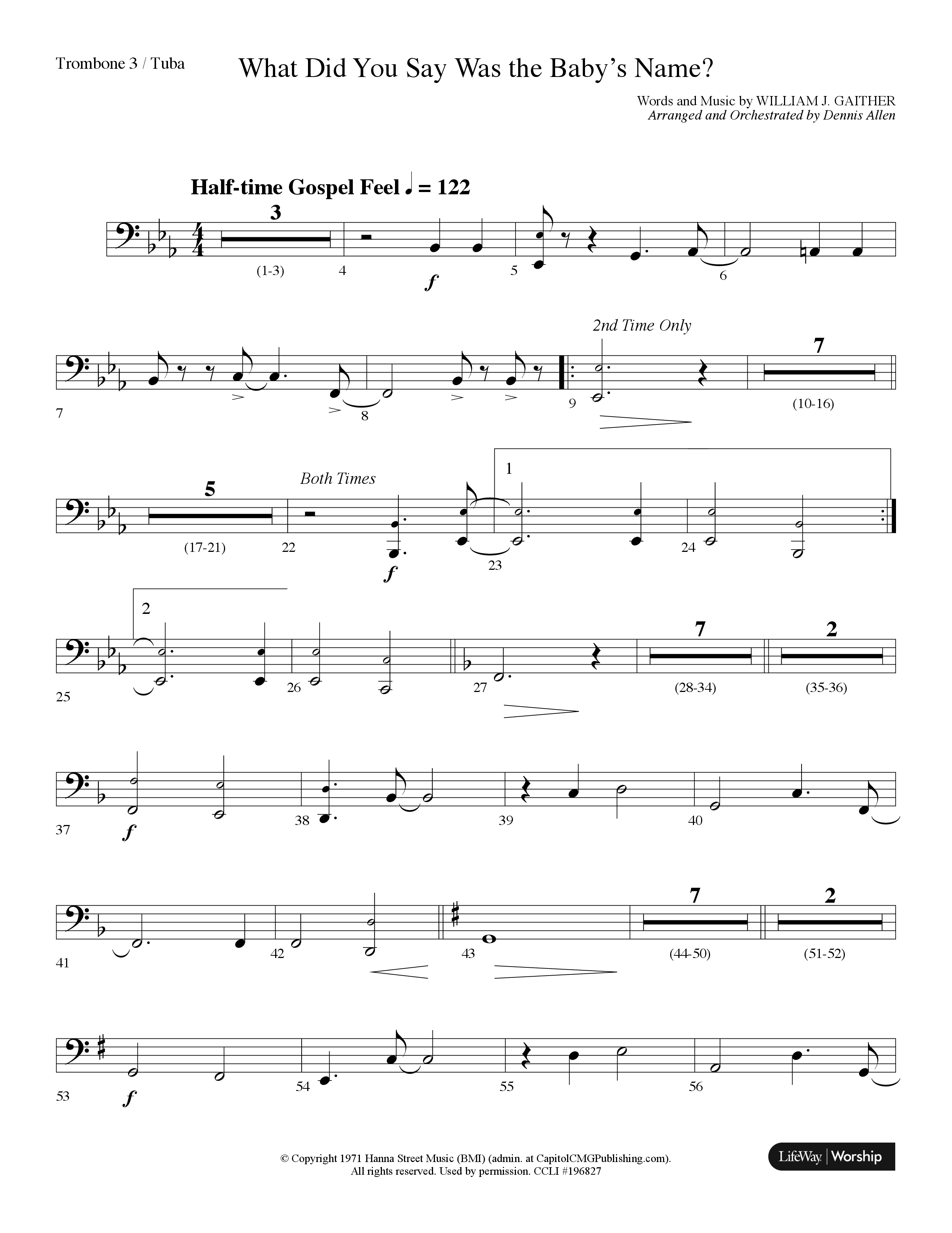 What Did You Say Was The Baby's Name (with Hark The Herald Angels Sing) (Choral Anthem SATB) Trombone 3/Tuba (Lifeway Choral / Arr. Dennis Allen)