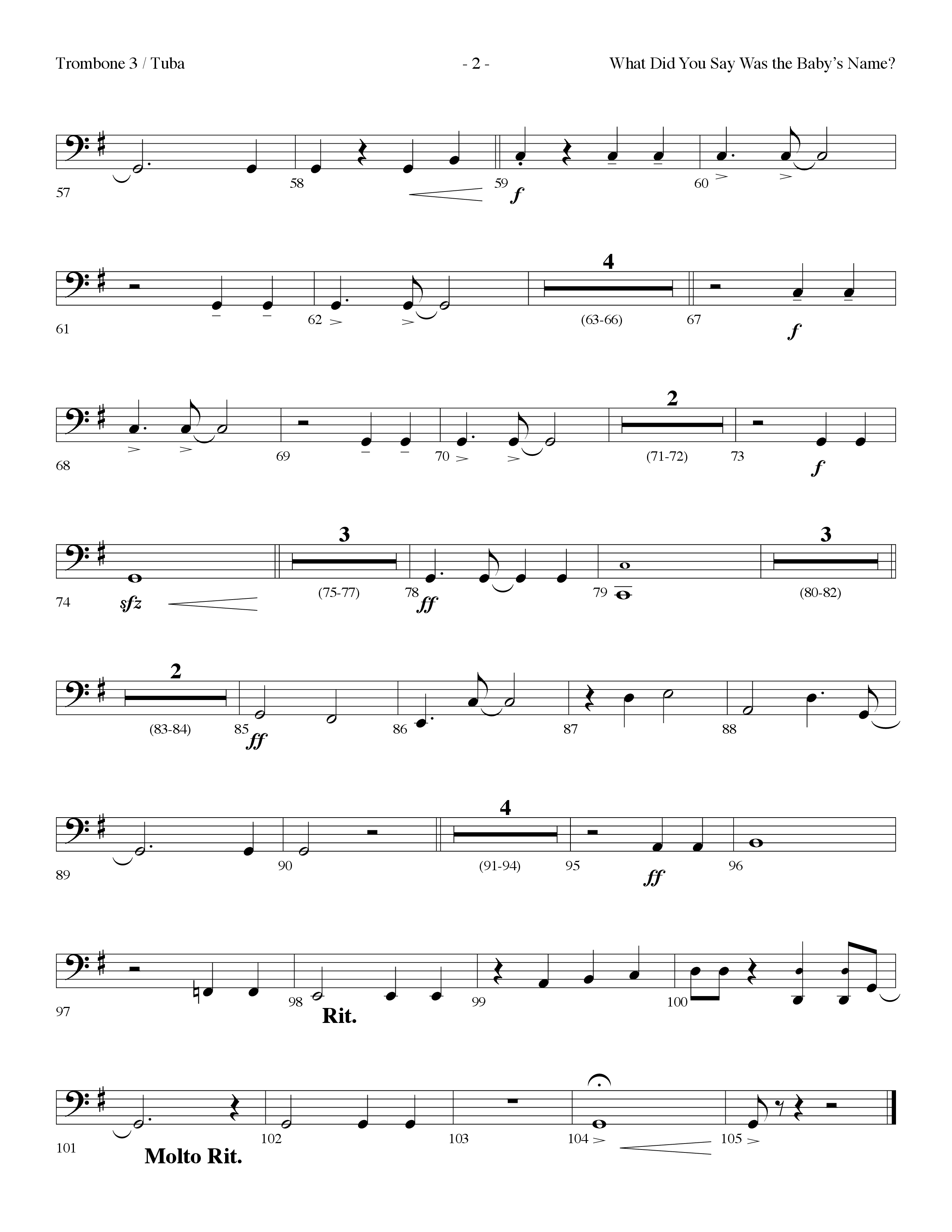What Did You Say Was The Baby's Name (with Hark The Herald Angels Sing) (Choral Anthem SATB) Trombone 3/Tuba (Lifeway Choral / Arr. Dennis Allen)