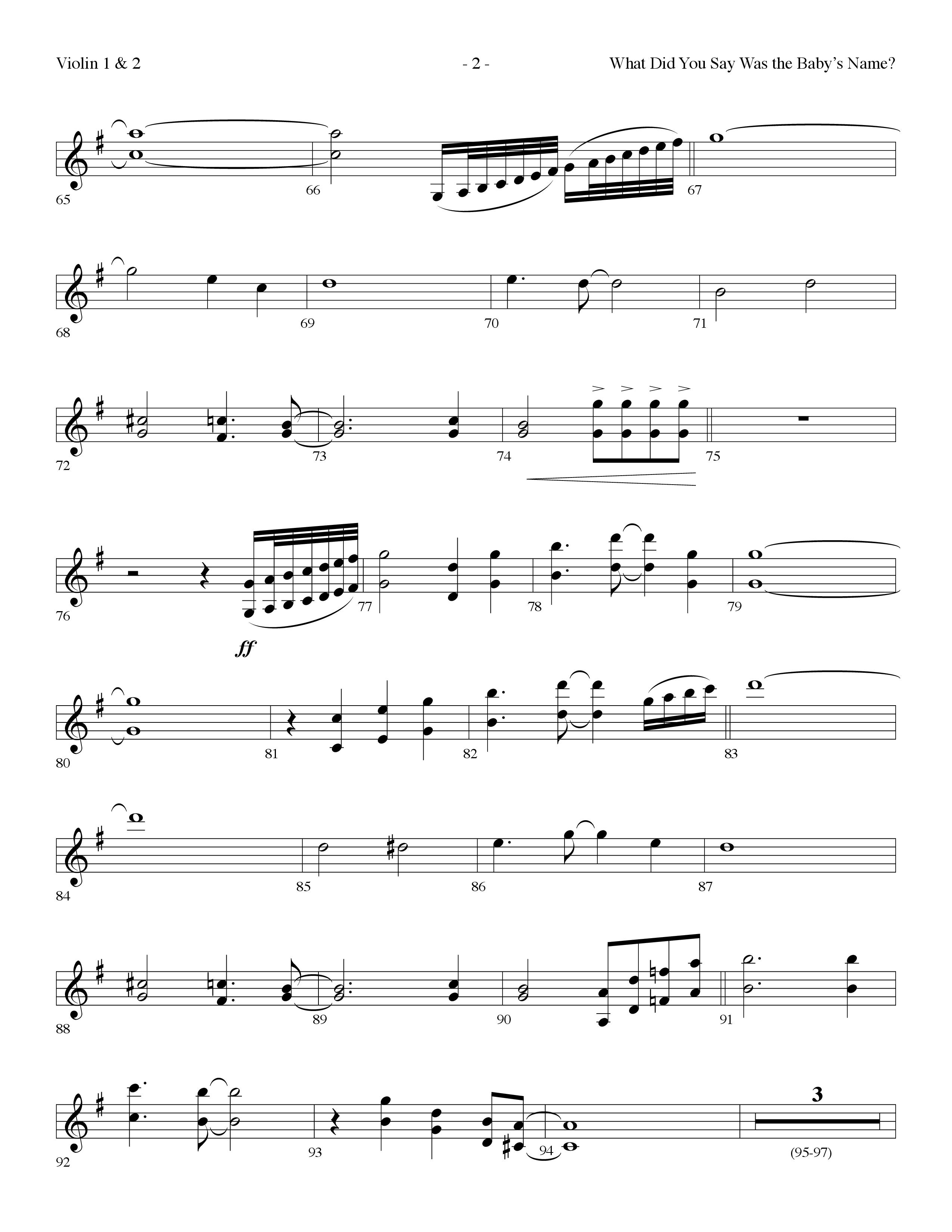 What Did You Say Was The Baby's Name (with Hark The Herald Angels Sing) (Choral Anthem SATB) Violin 1/2 (Lifeway Choral / Arr. Dennis Allen)