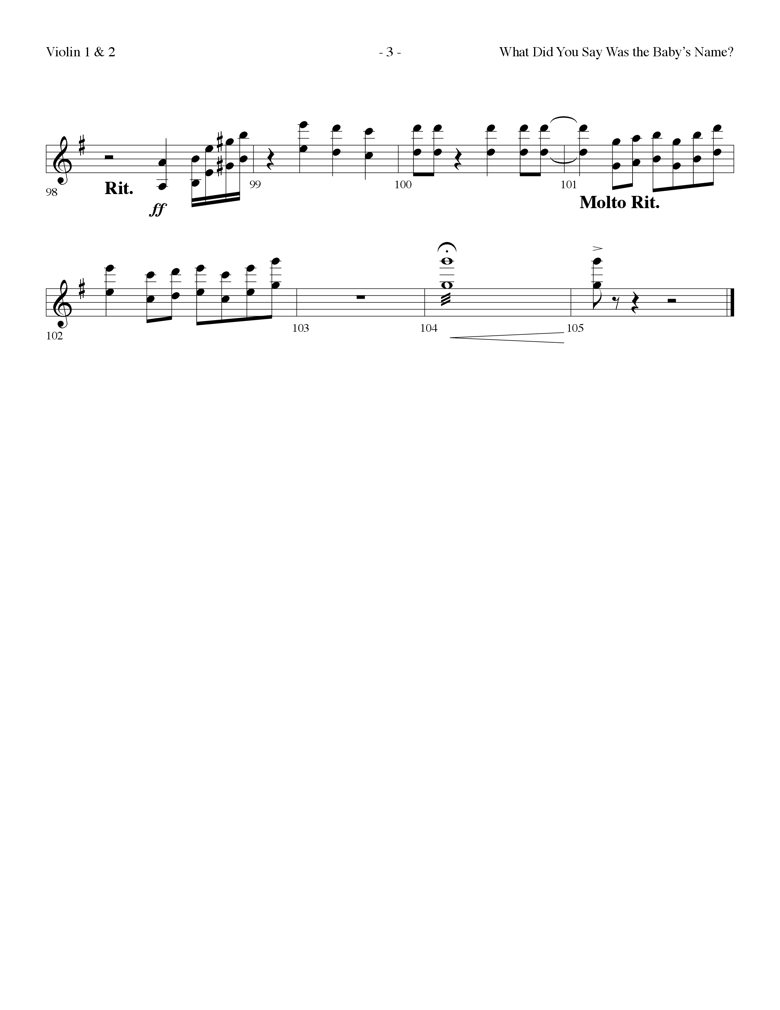 What Did You Say Was The Baby's Name (with Hark The Herald Angels Sing) (Choral Anthem SATB) Violin 1/2 (Lifeway Choral / Arr. Dennis Allen)