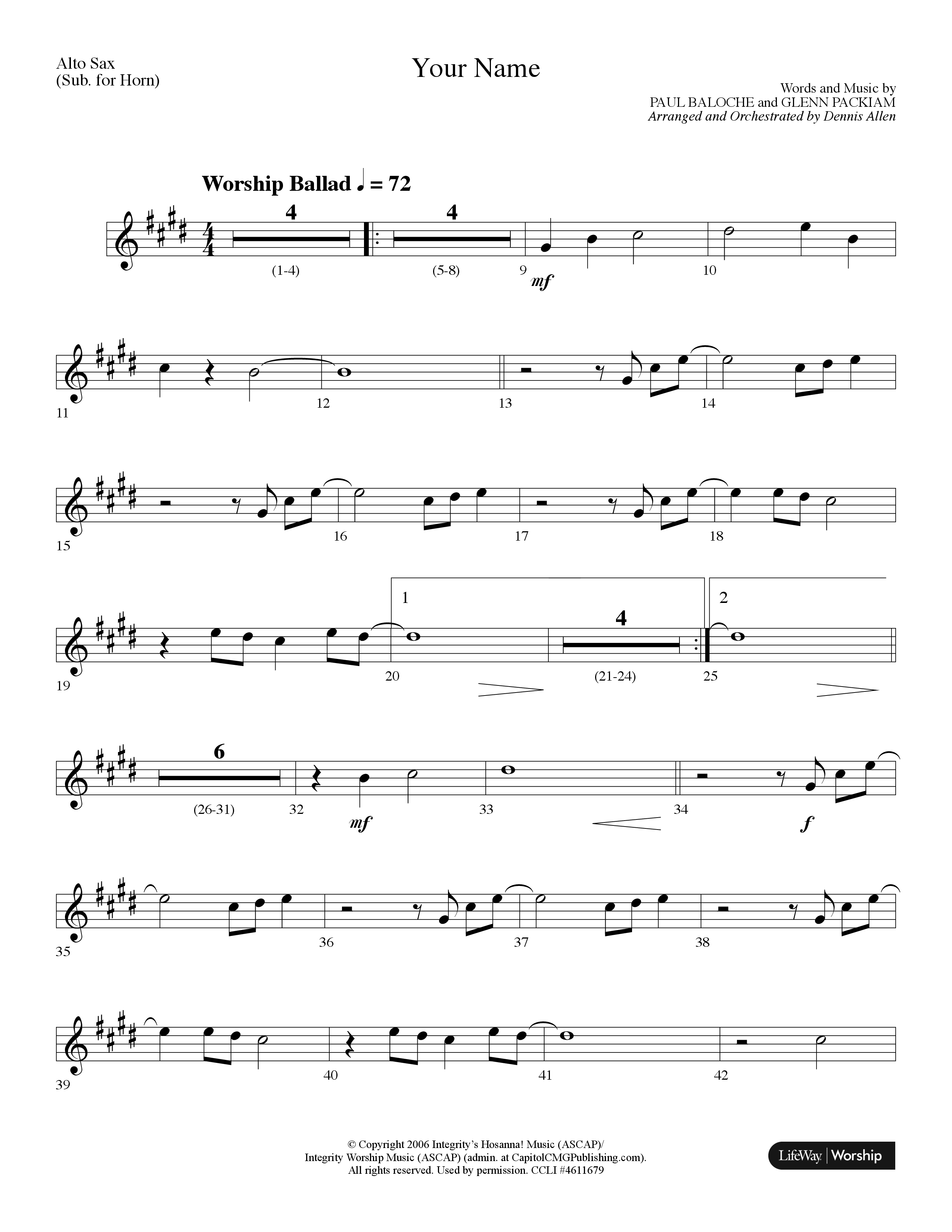 Your Name (Choral Anthem SATB) Alto Sax (Lifeway Choral / Arr. Dennis Allen)