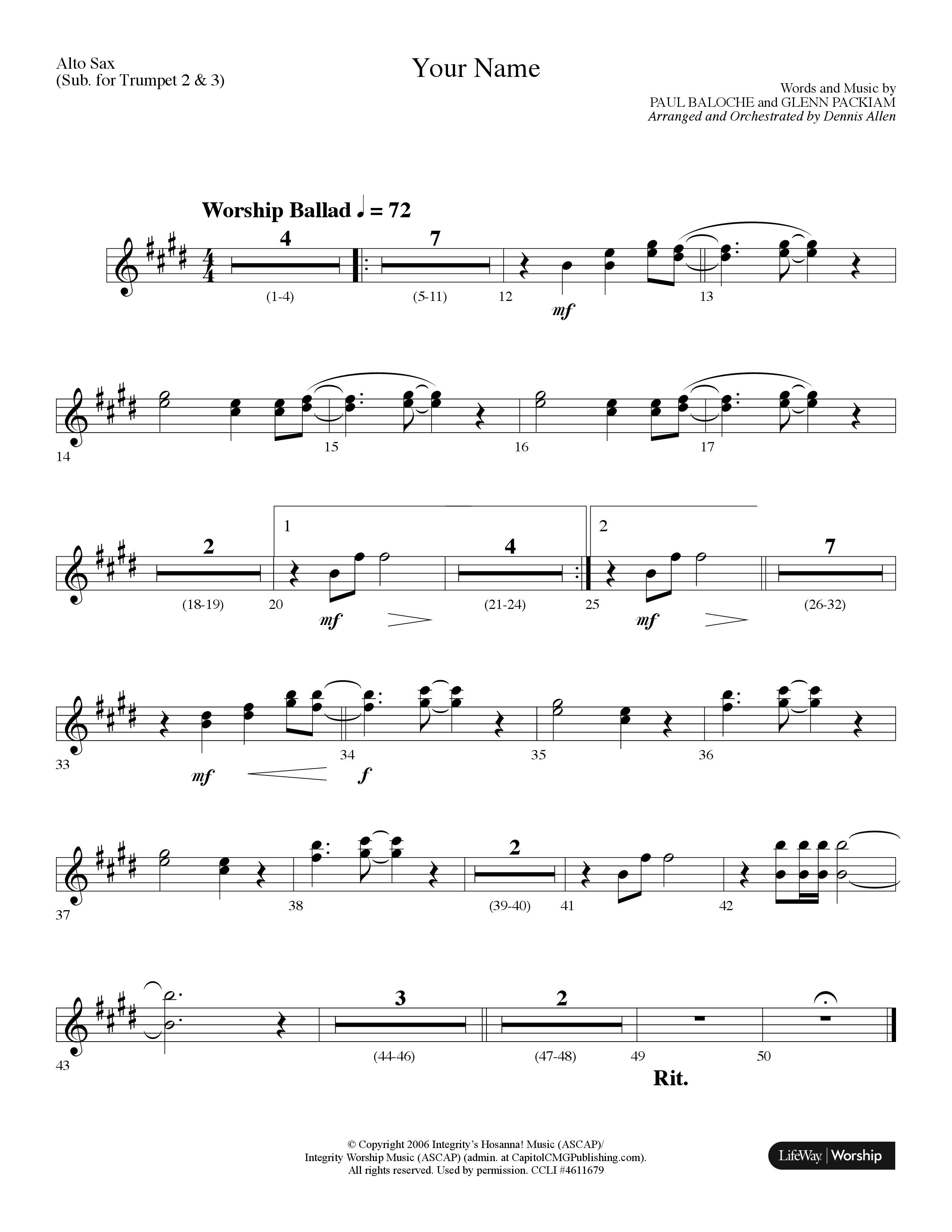 Your Name (Choral Anthem SATB) Alto Sax (Lifeway Choral / Arr. Dennis Allen)