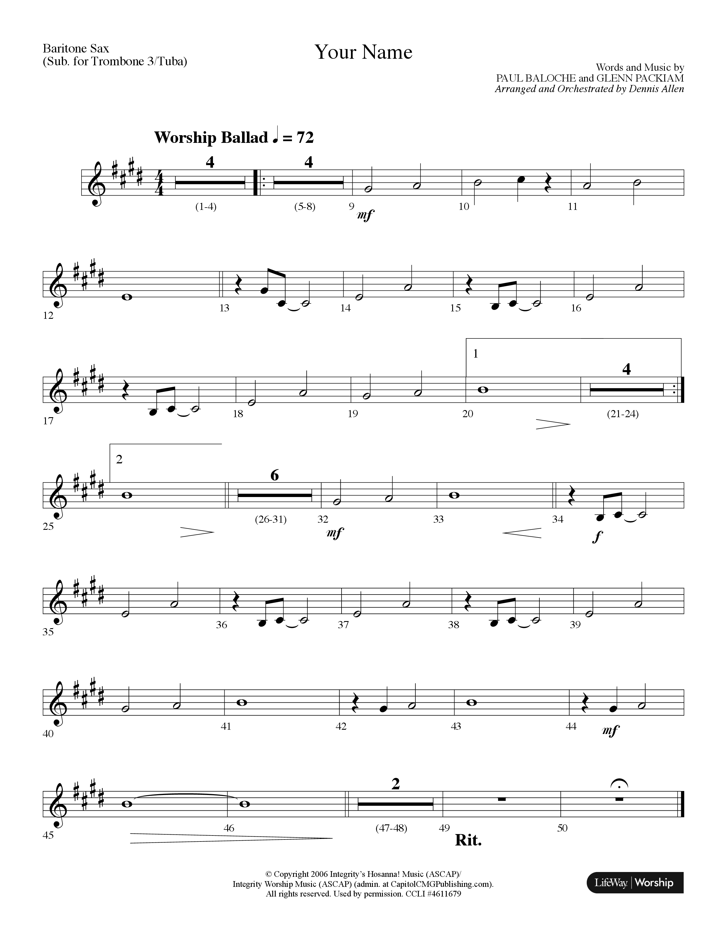 Your Name (Choral Anthem SATB) Bari Sax (Lifeway Choral / Arr. Dennis Allen)