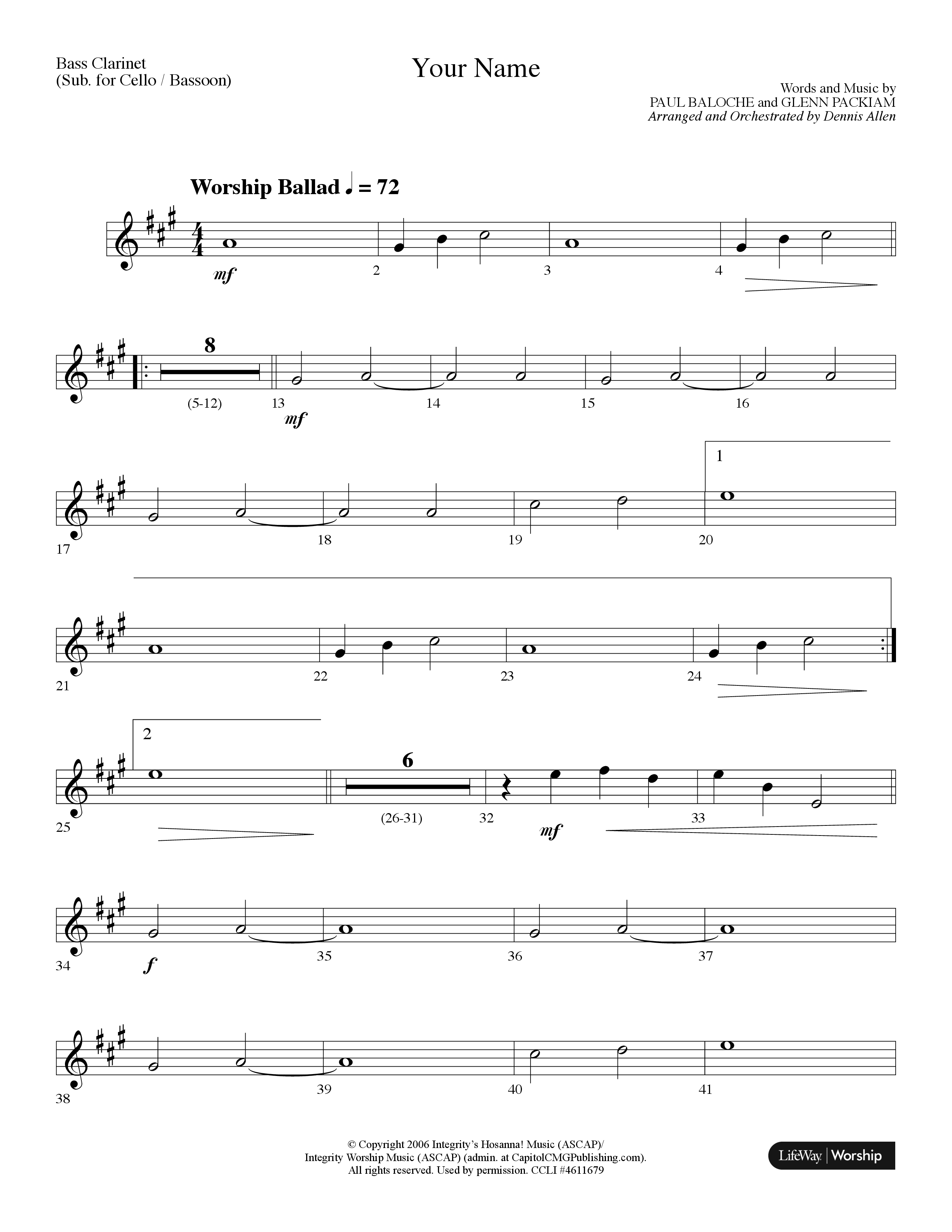 Your Name (Choral Anthem SATB) Bass Clarinet (Lifeway Choral / Arr. Dennis Allen)
