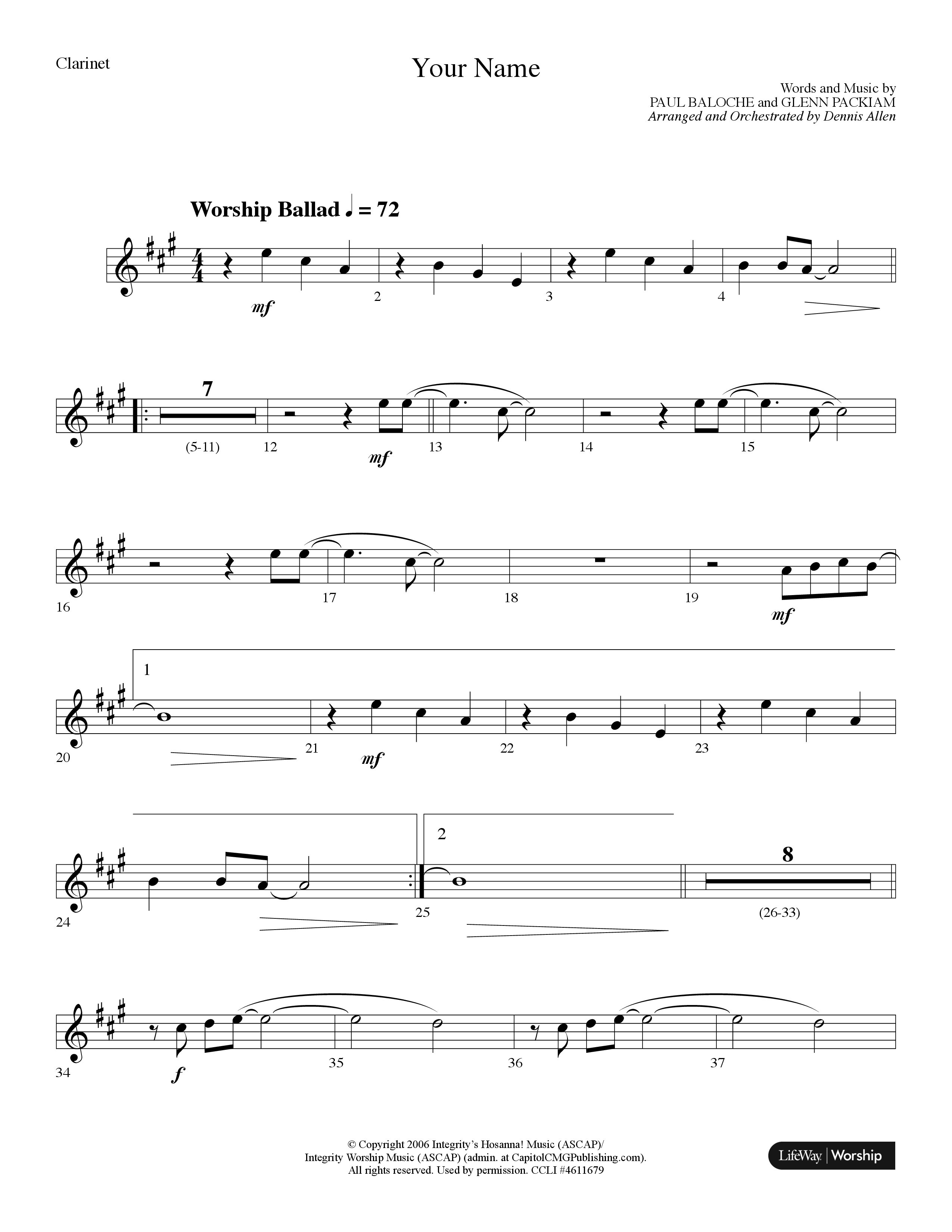 Your Name (Choral Anthem SATB) Clarinet (Lifeway Choral / Arr. Dennis Allen)