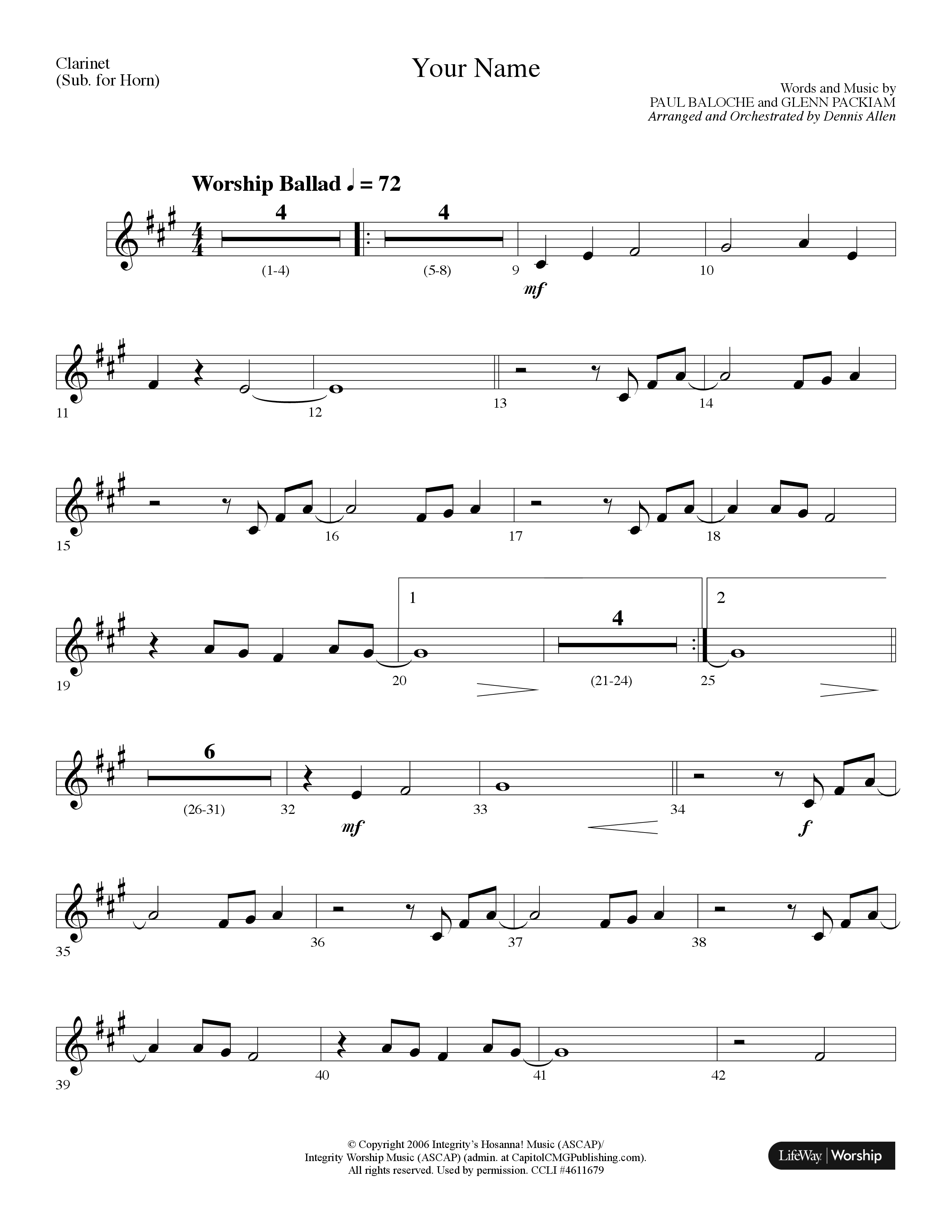 Your Name (Choral Anthem SATB) Clarinet (Lifeway Choral / Arr. Dennis Allen)