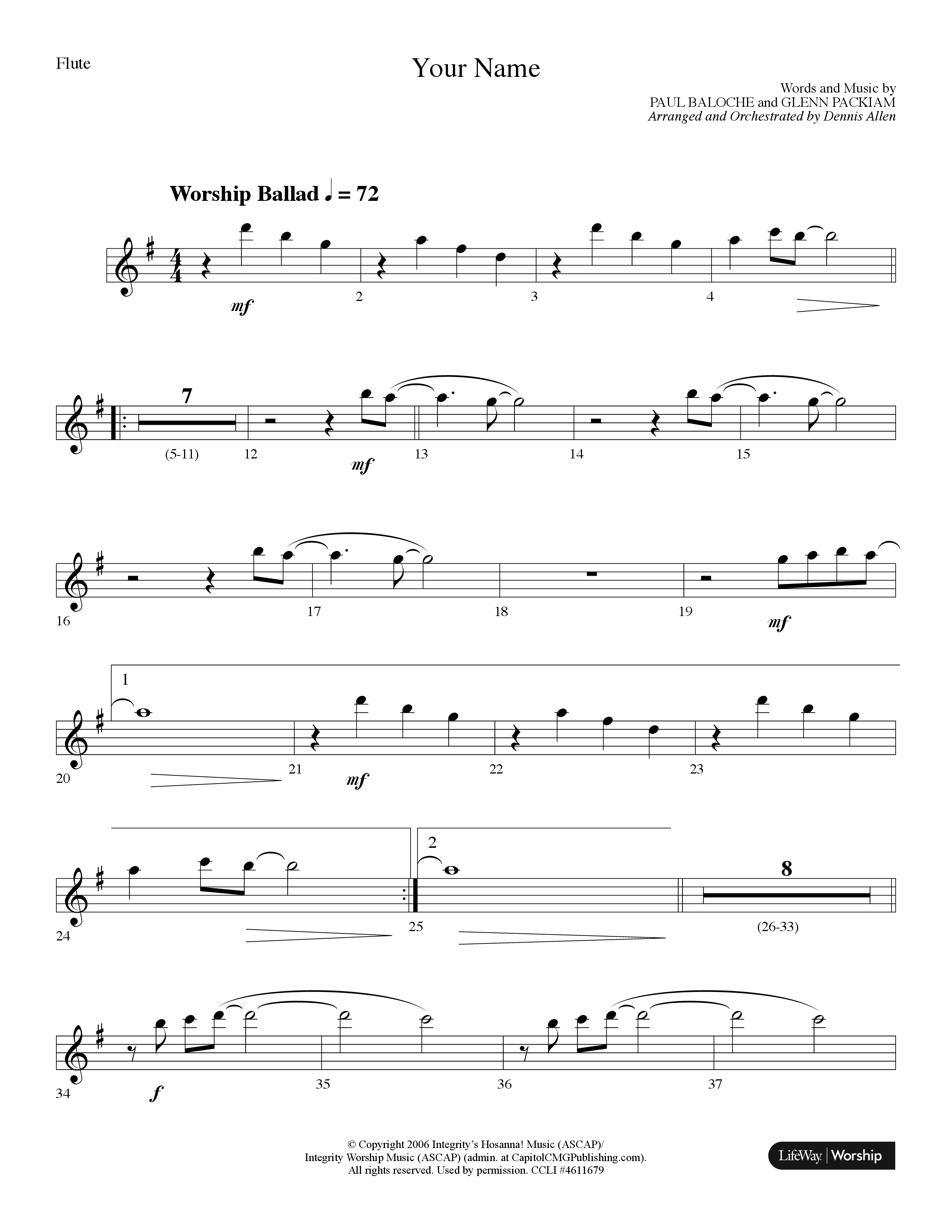 Your Name (Choral Anthem SATB) Flute (Lifeway Choral / Arr. Dennis Allen)
