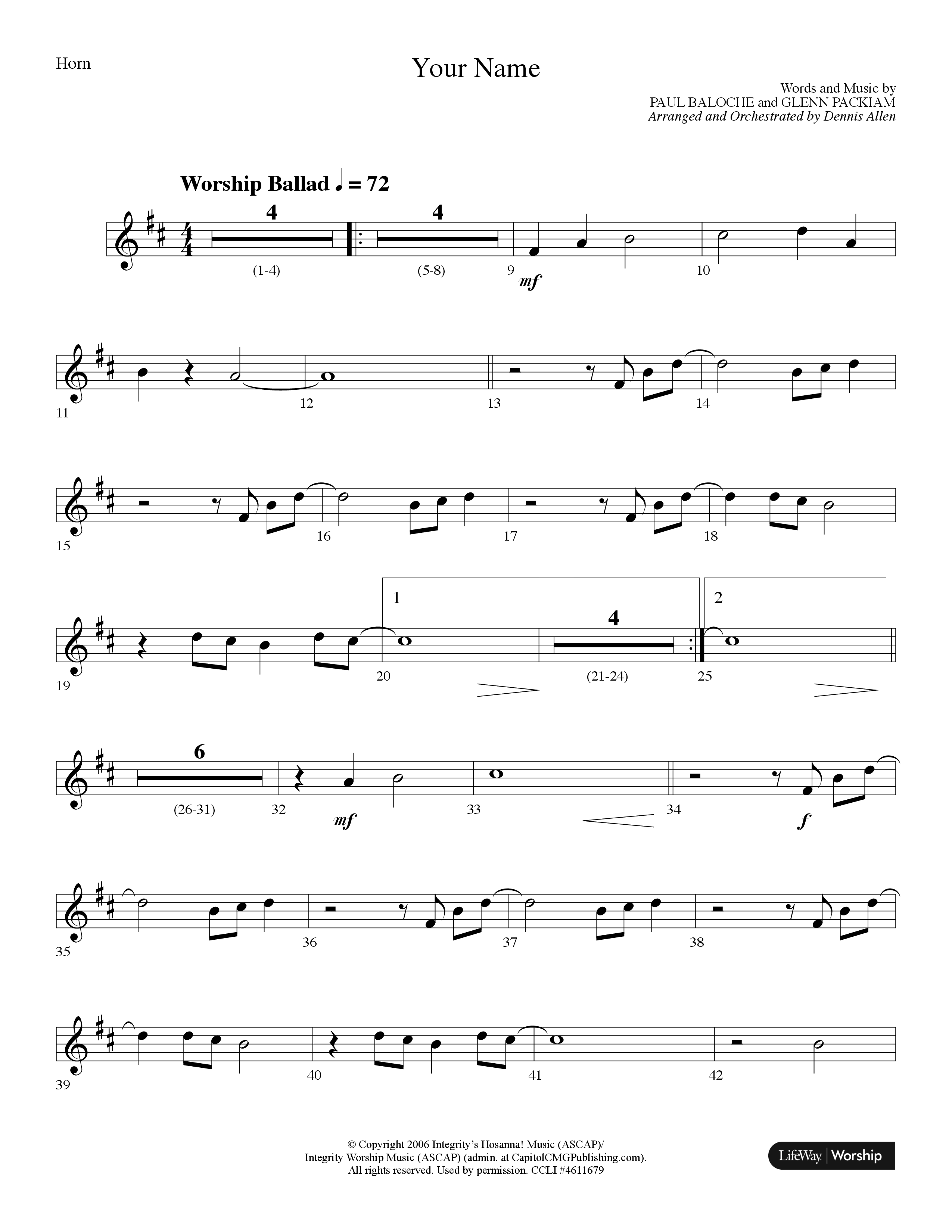 Your Name (Choral Anthem SATB) French Horn (Lifeway Choral / Arr. Dennis Allen)