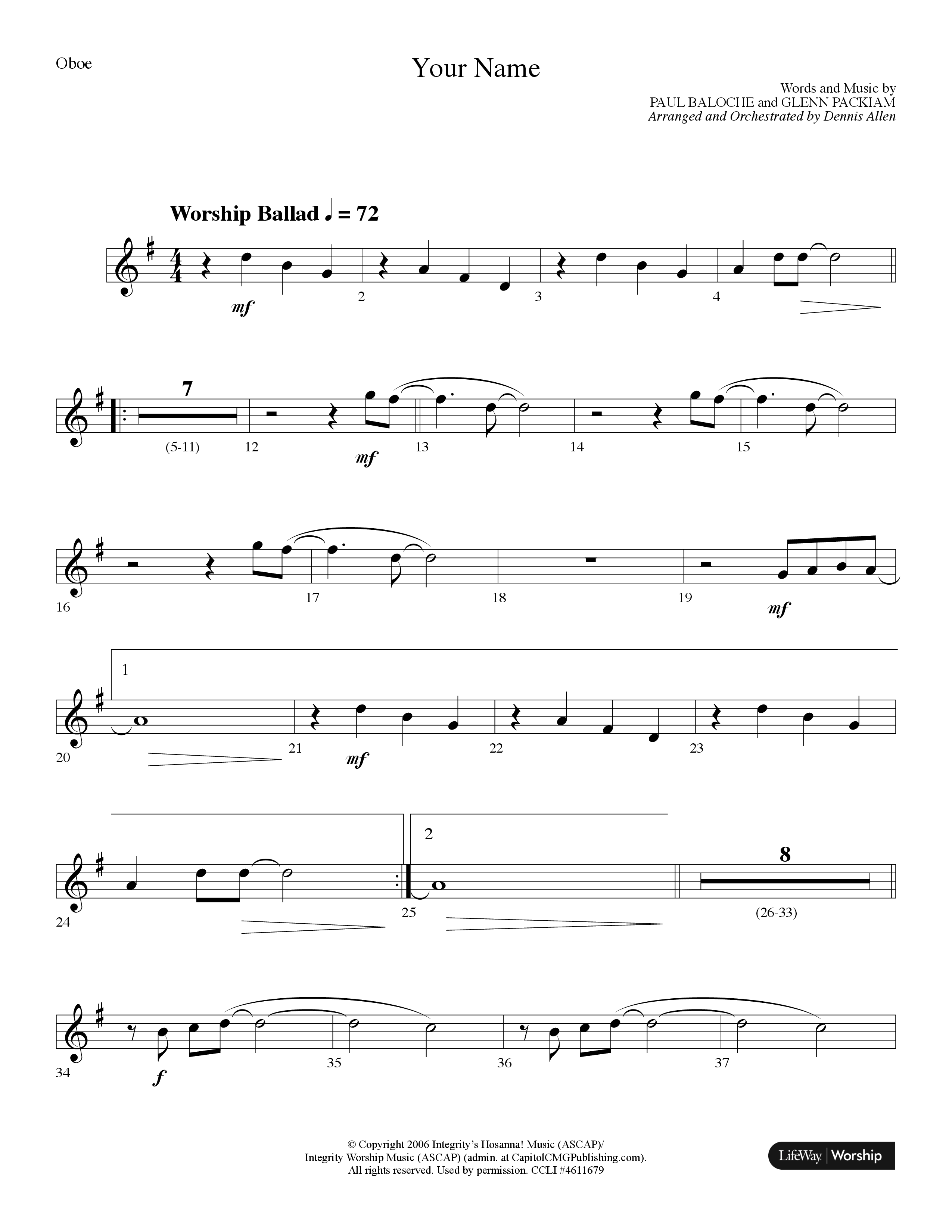 Your Name (Choral Anthem SATB) Oboe (Lifeway Choral / Arr. Dennis Allen)