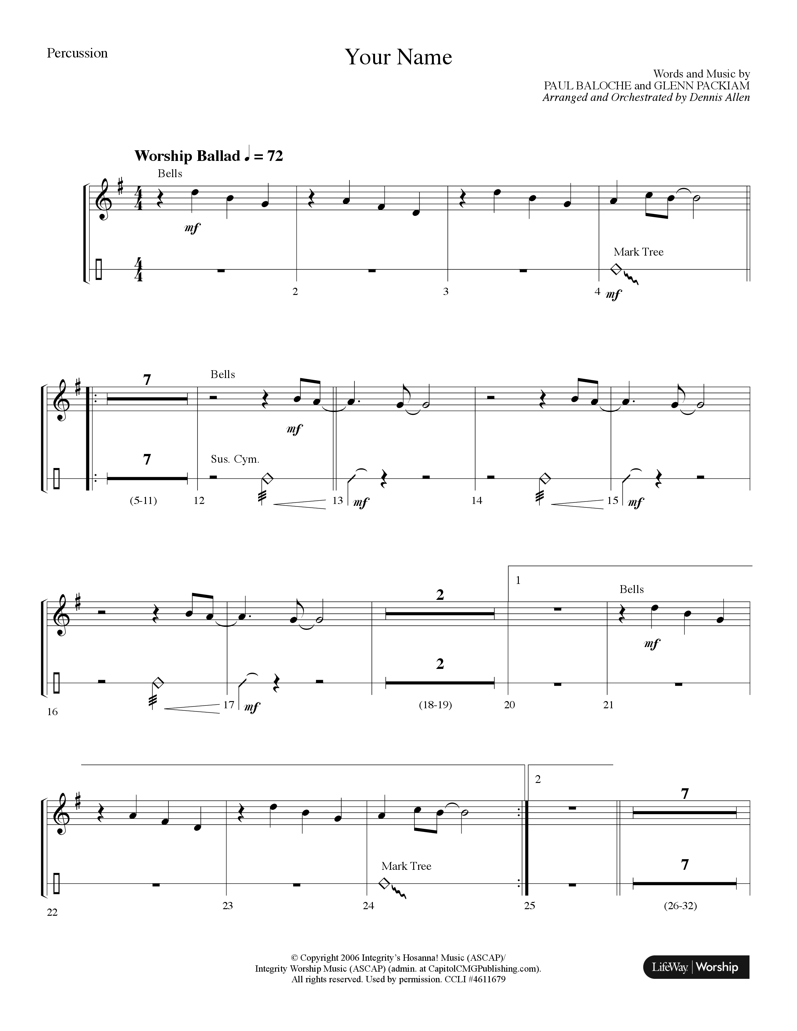 Your Name (Choral Anthem SATB) Percussion (Lifeway Choral / Arr. Dennis Allen)