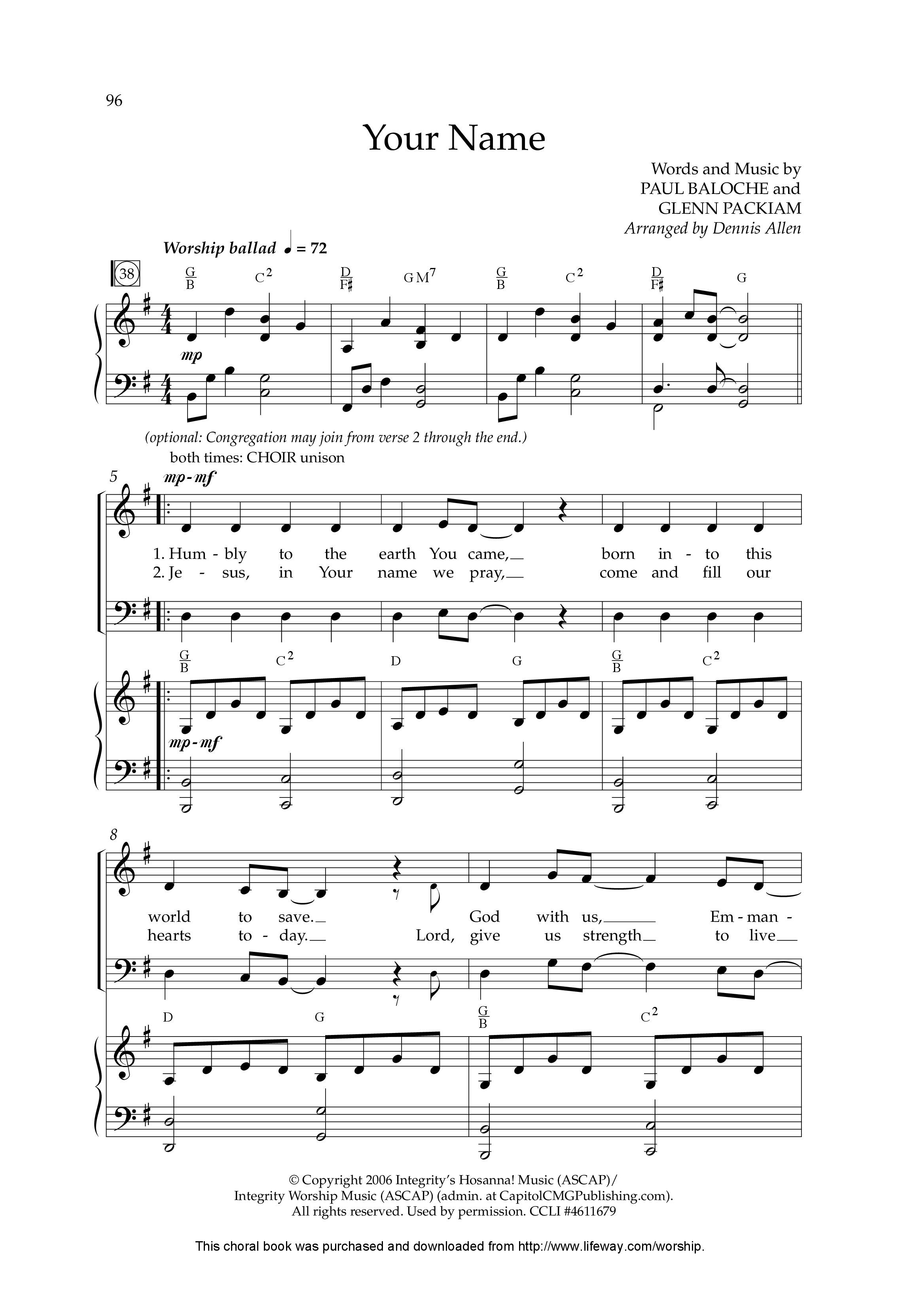 Your Name (Choral Anthem SATB) Anthem (SATB/Piano) (Lifeway Choral / Arr. Dennis Allen)