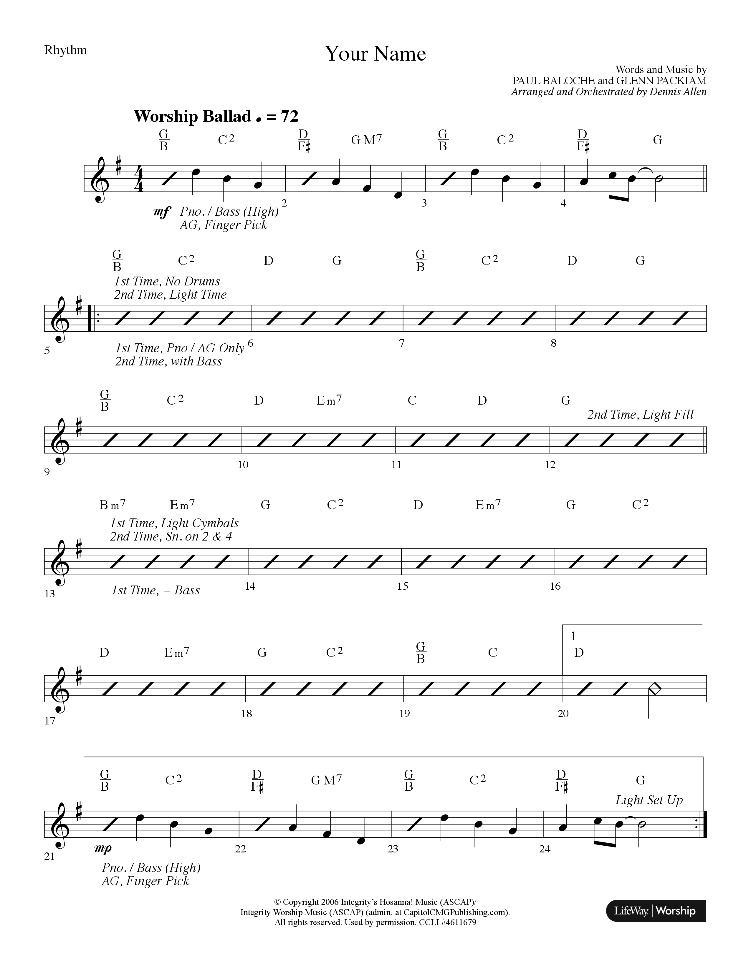 Your Name (Choral Anthem SATB) Rhythm Chart (Lifeway Choral / Arr. Dennis Allen)