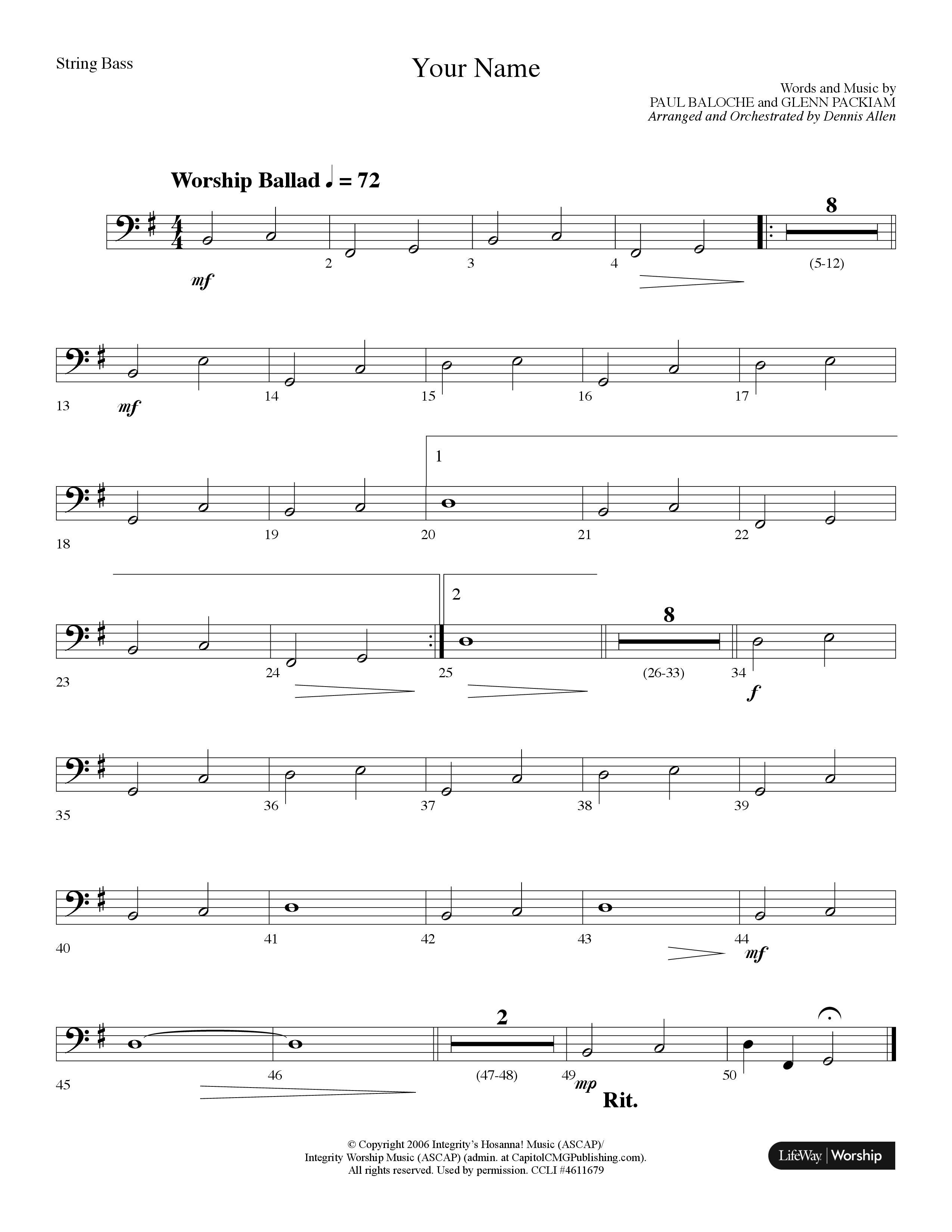 Your Name (Choral Anthem SATB) String Bass (Lifeway Choral / Arr. Dennis Allen)