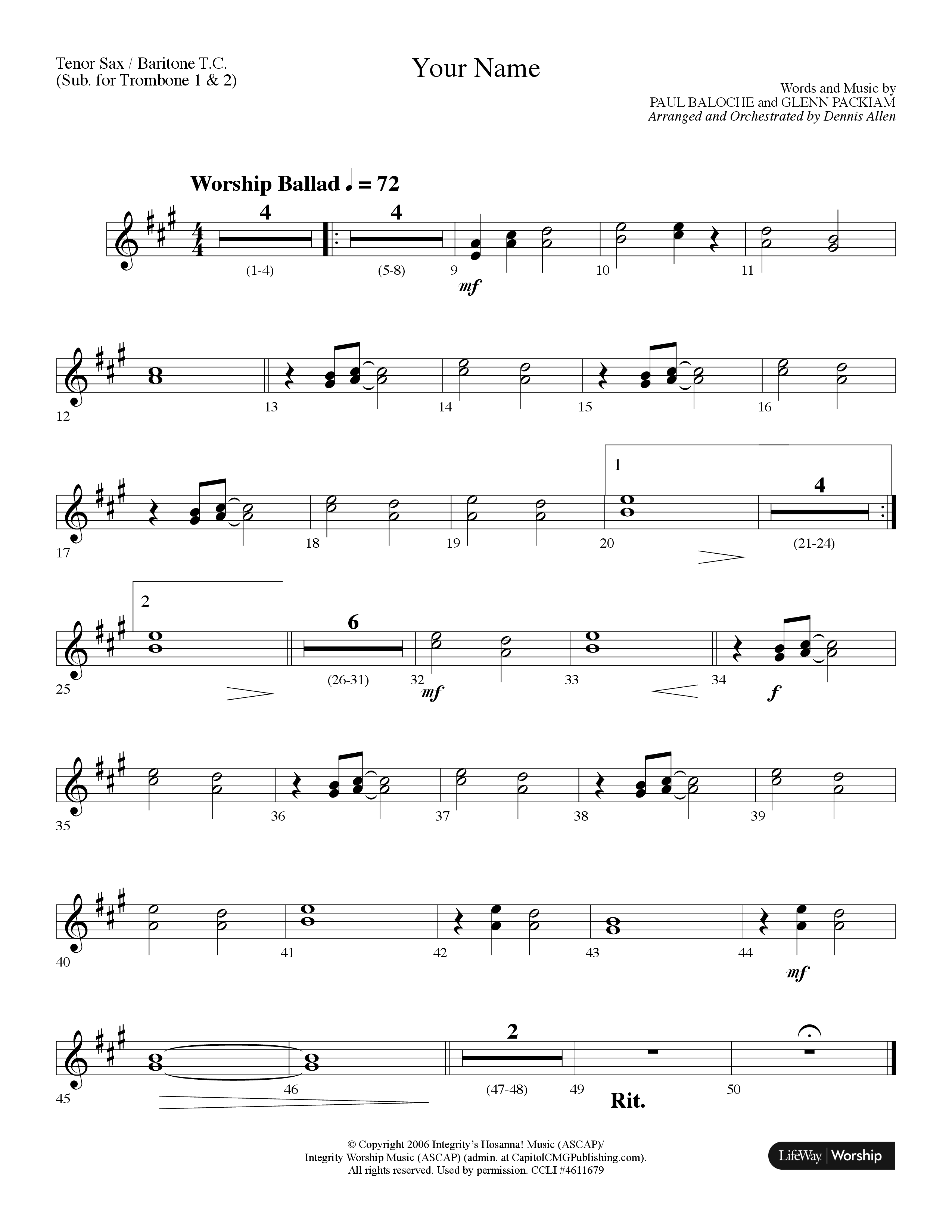 Your Name (Choral Anthem SATB) Tenor Sax/Baritone T.C. (Lifeway Choral / Arr. Dennis Allen)