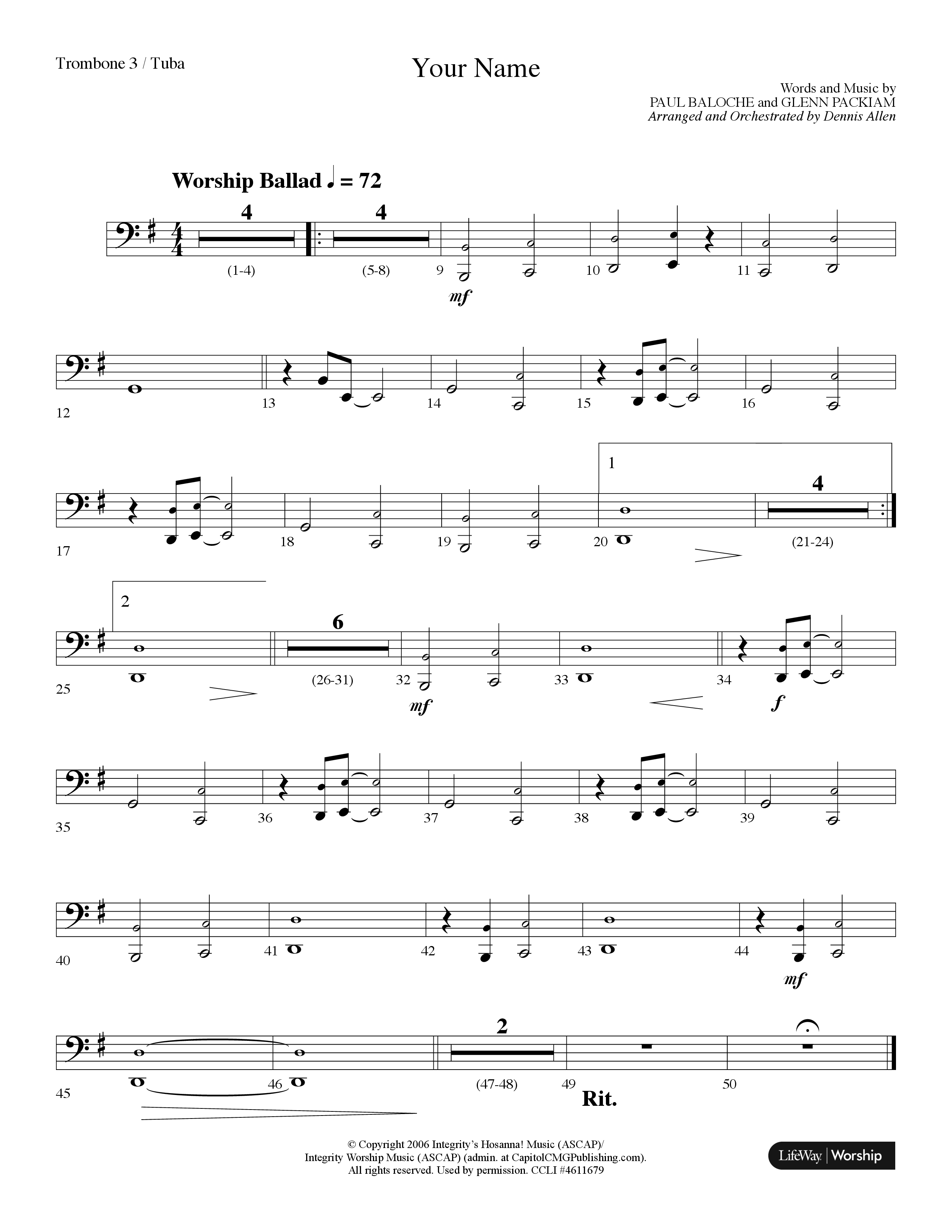 Your Name (Choral Anthem SATB) Trombone 3/Tuba (Lifeway Choral / Arr. Dennis Allen)
