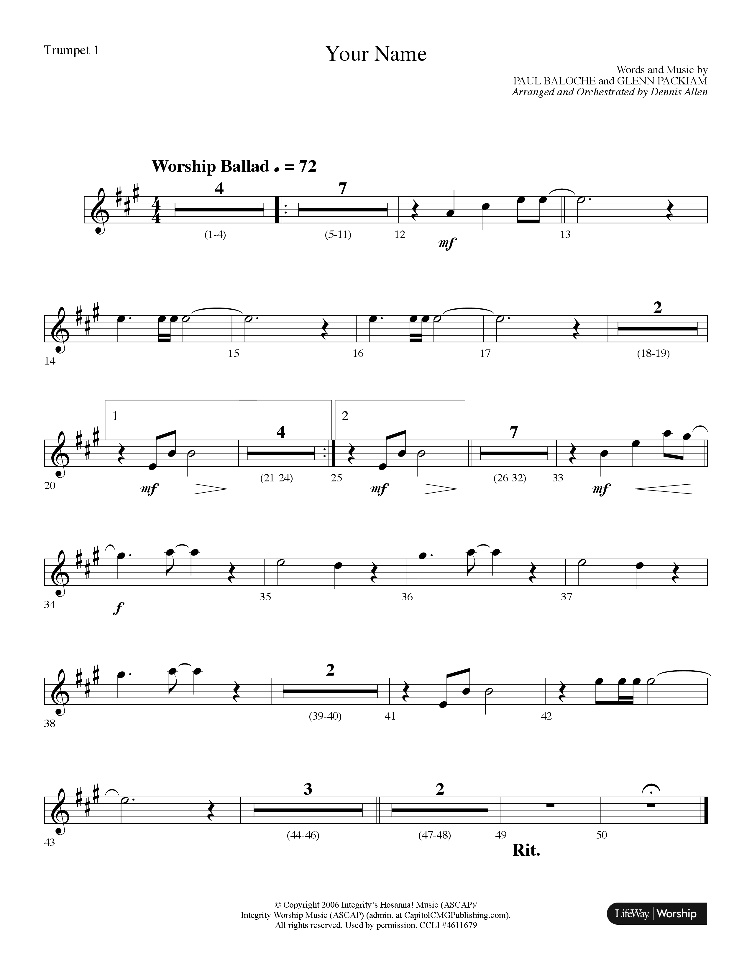 Your Name (Choral Anthem SATB) Trumpet 1 (Lifeway Choral / Arr. Dennis Allen)