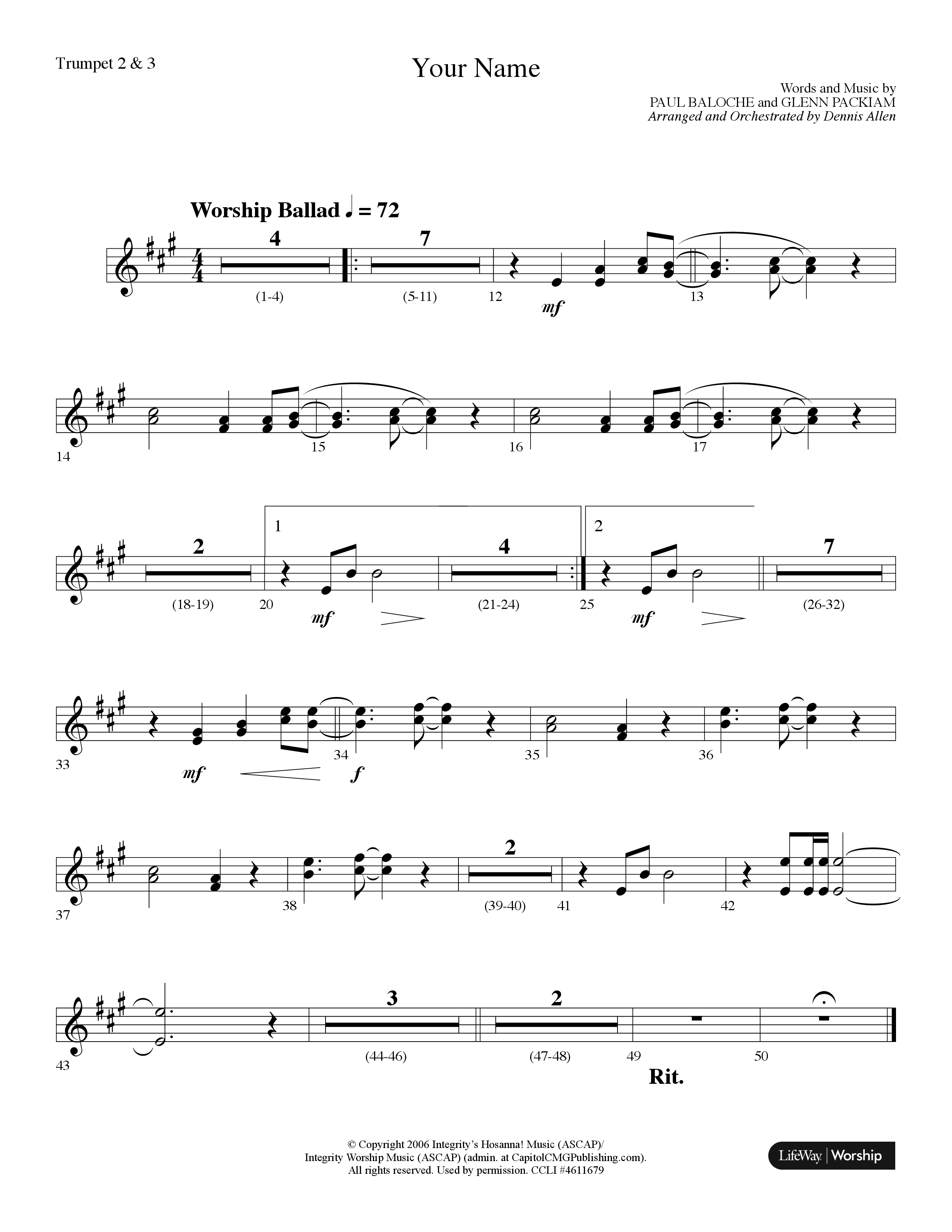 Your Name (Choral Anthem SATB) Trumpet 2/3 (Lifeway Choral / Arr. Dennis Allen)