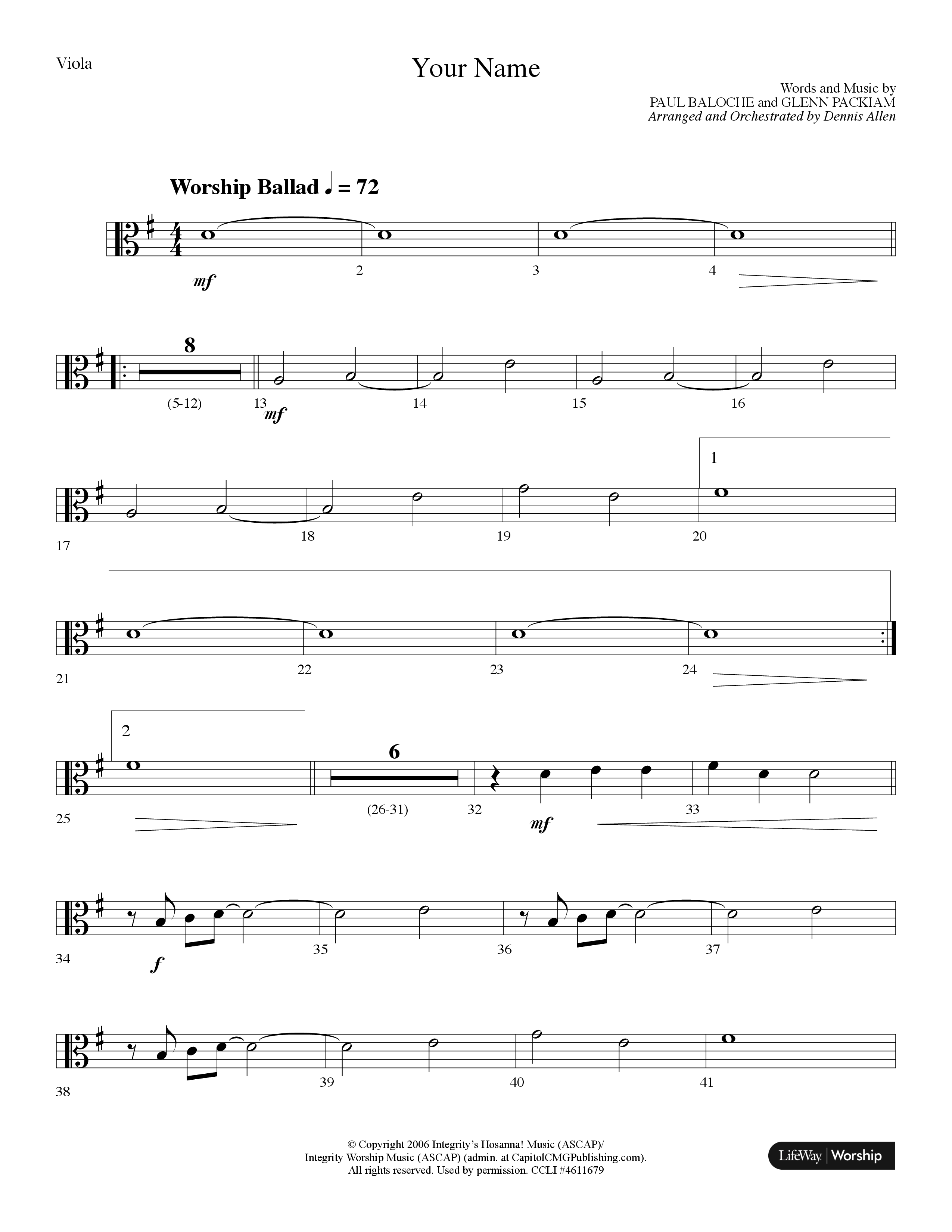 Your Name (Choral Anthem SATB) Viola (Lifeway Choral / Arr. Dennis Allen)