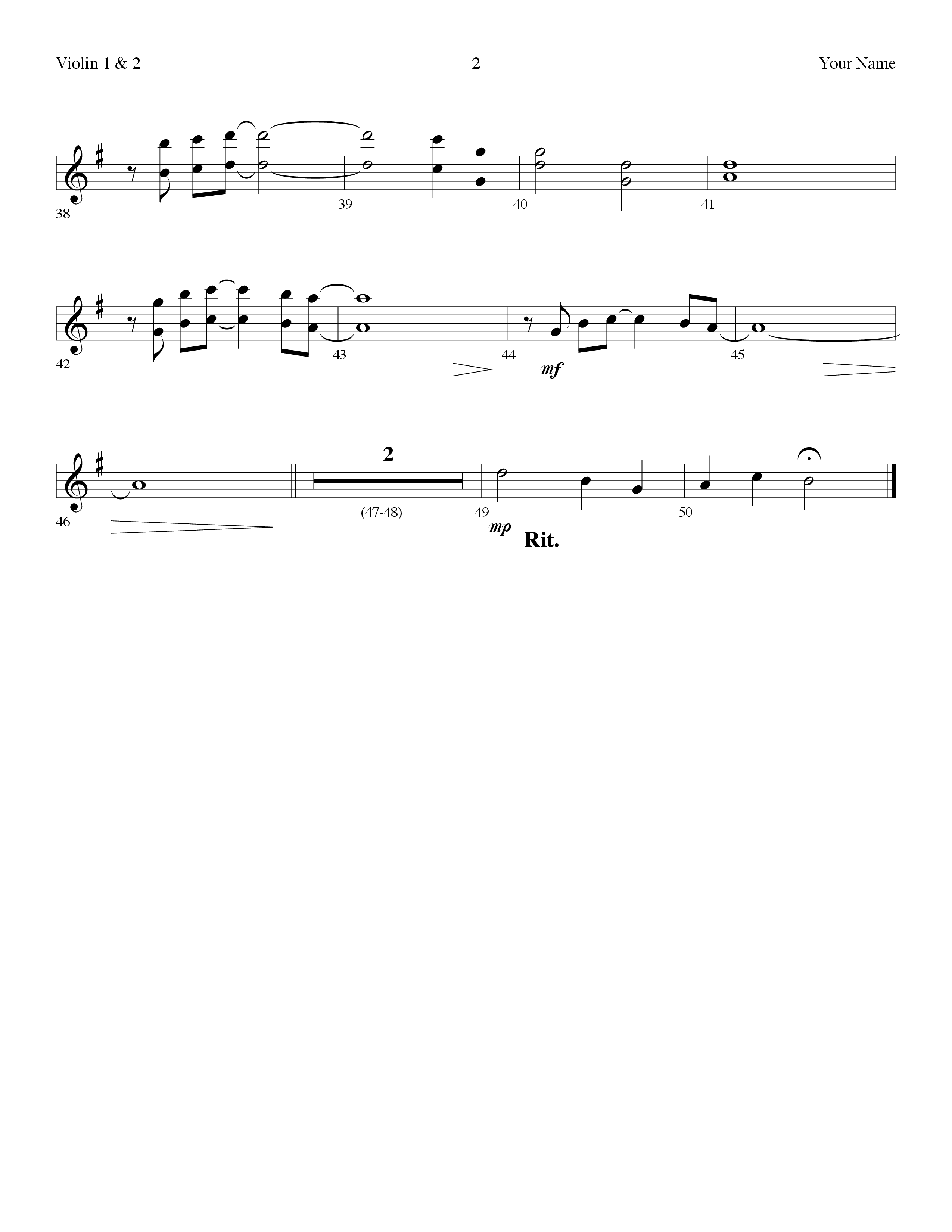 Your Name (Choral Anthem SATB) Violin 1/2 (Lifeway Choral / Arr. Dennis Allen)