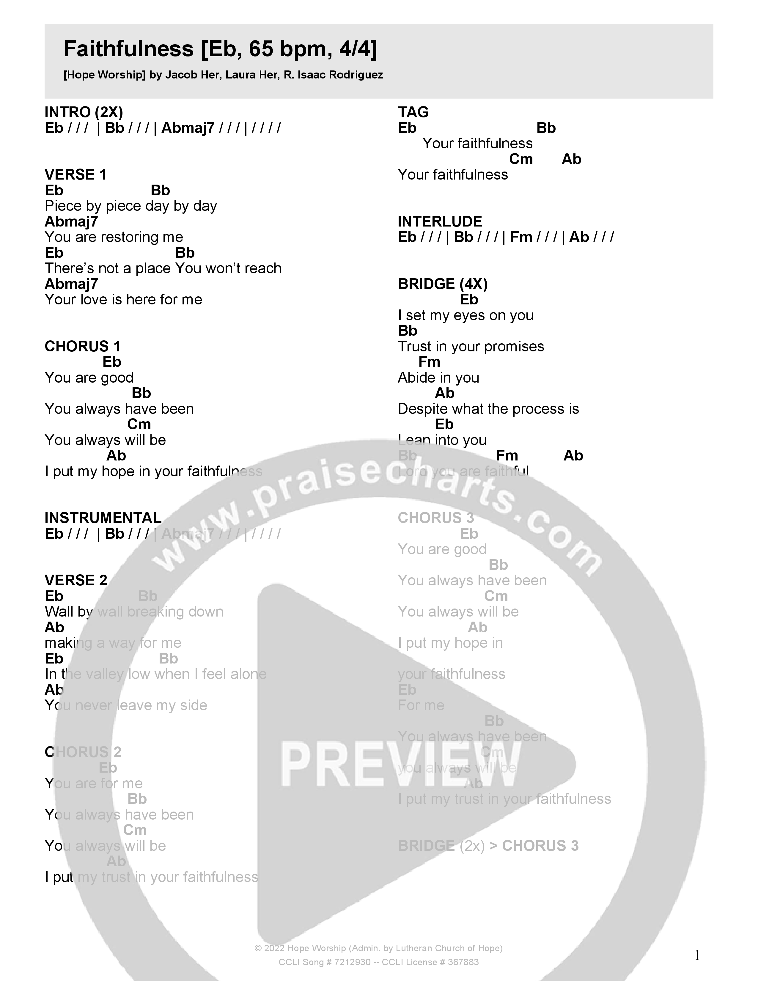 Faithfulness Chord Chart (Hope Worship)