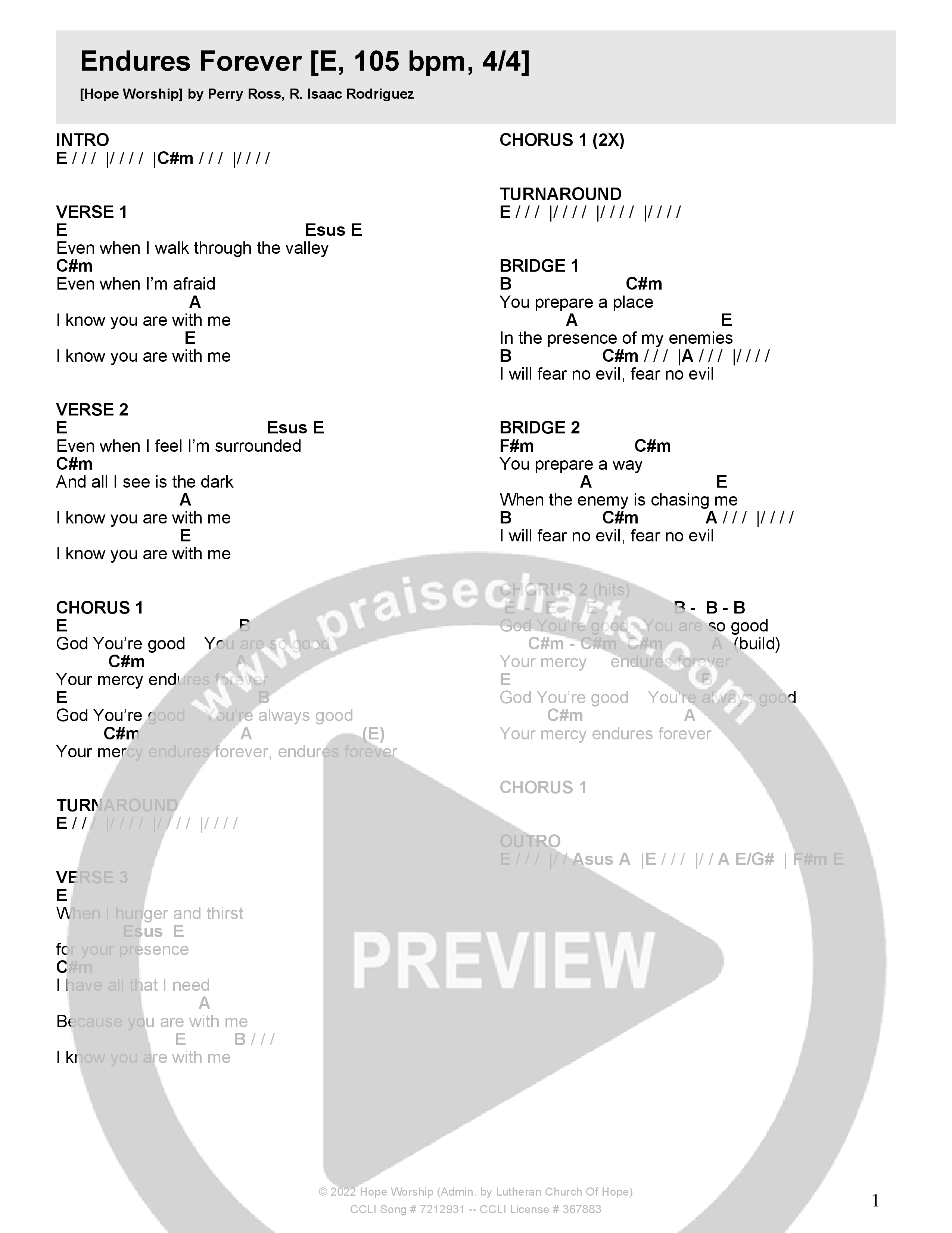 Endures Forever Chord Chart (Hope Worship)