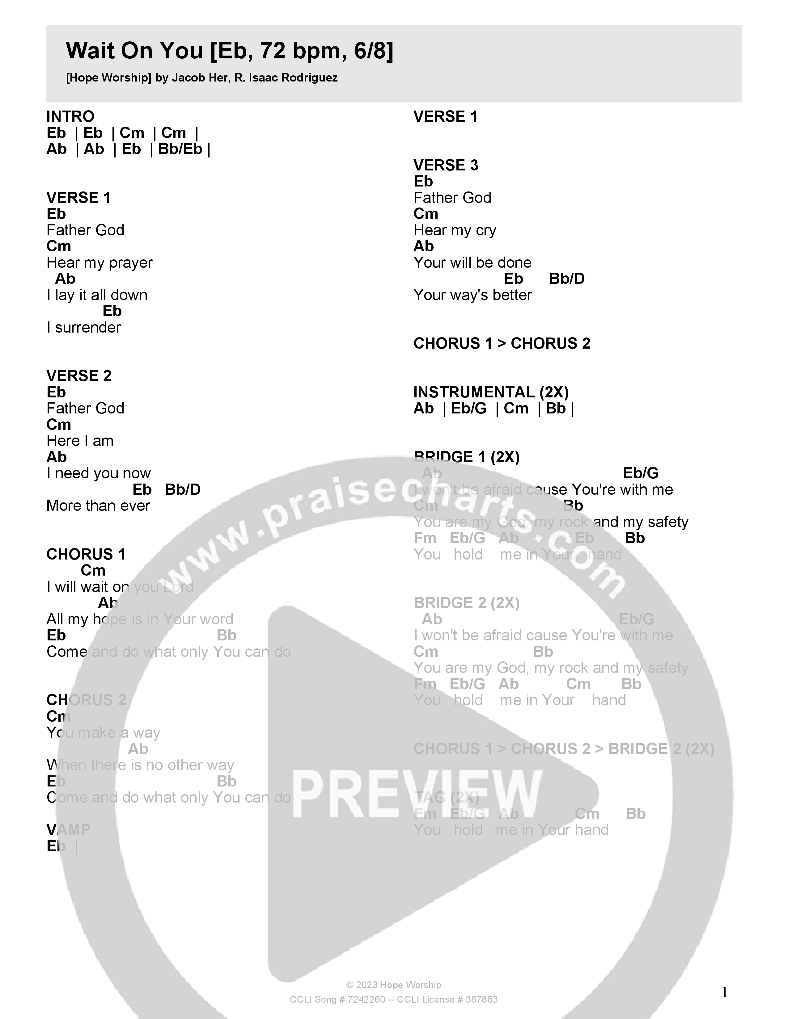 Wait On You Chord Chart (Hope Worship)