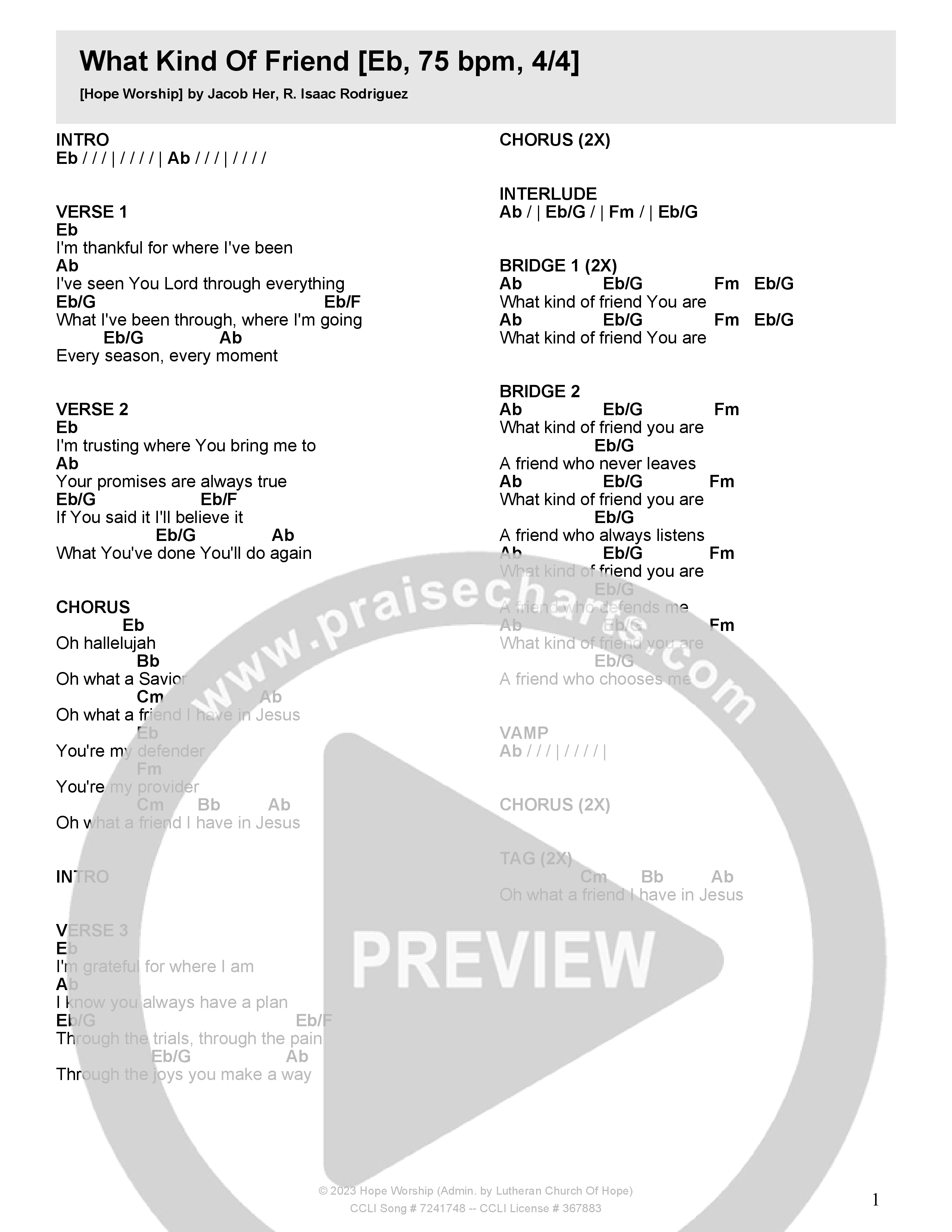 What Kind Of Friend Chord Chart (Hope Worship)