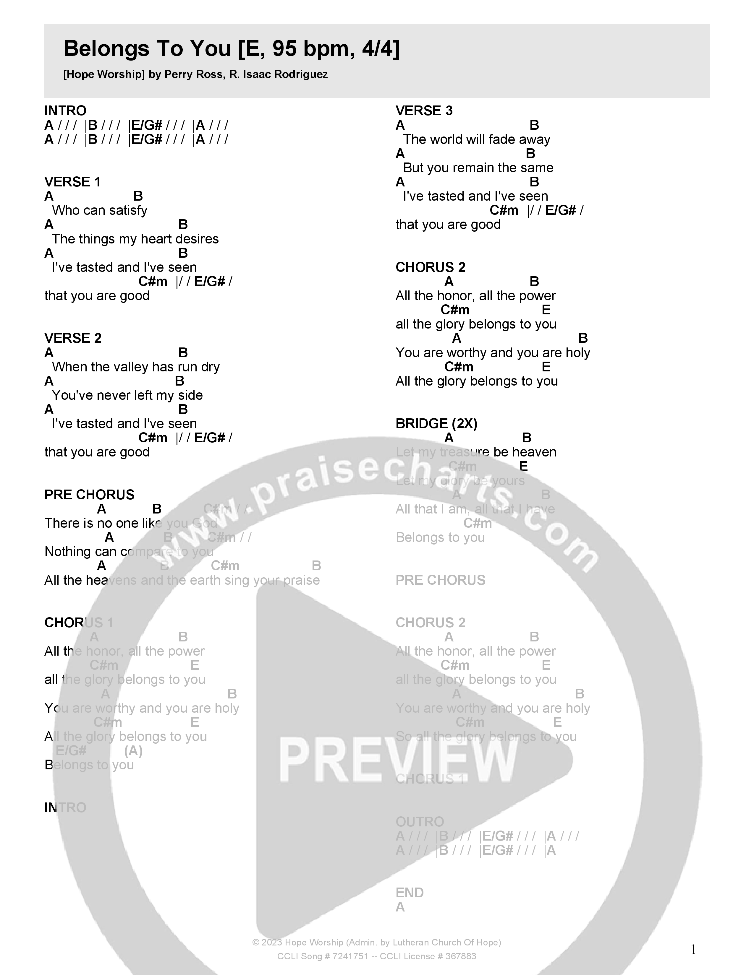 Belongs To You Chord Chart (Hope Worship)