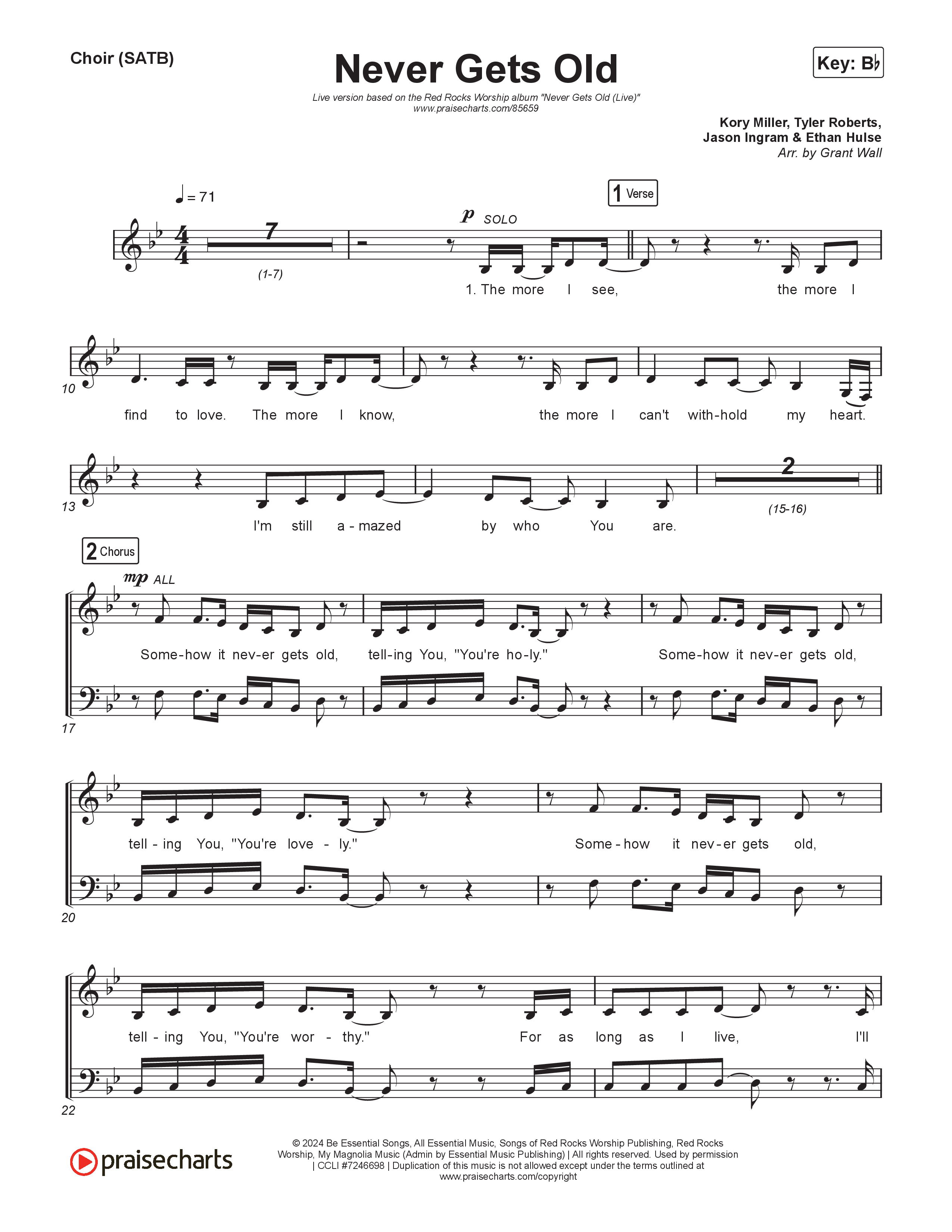 Never Gets Old (Live) Choir Sheet (SATB) (Red Rocks Worship)