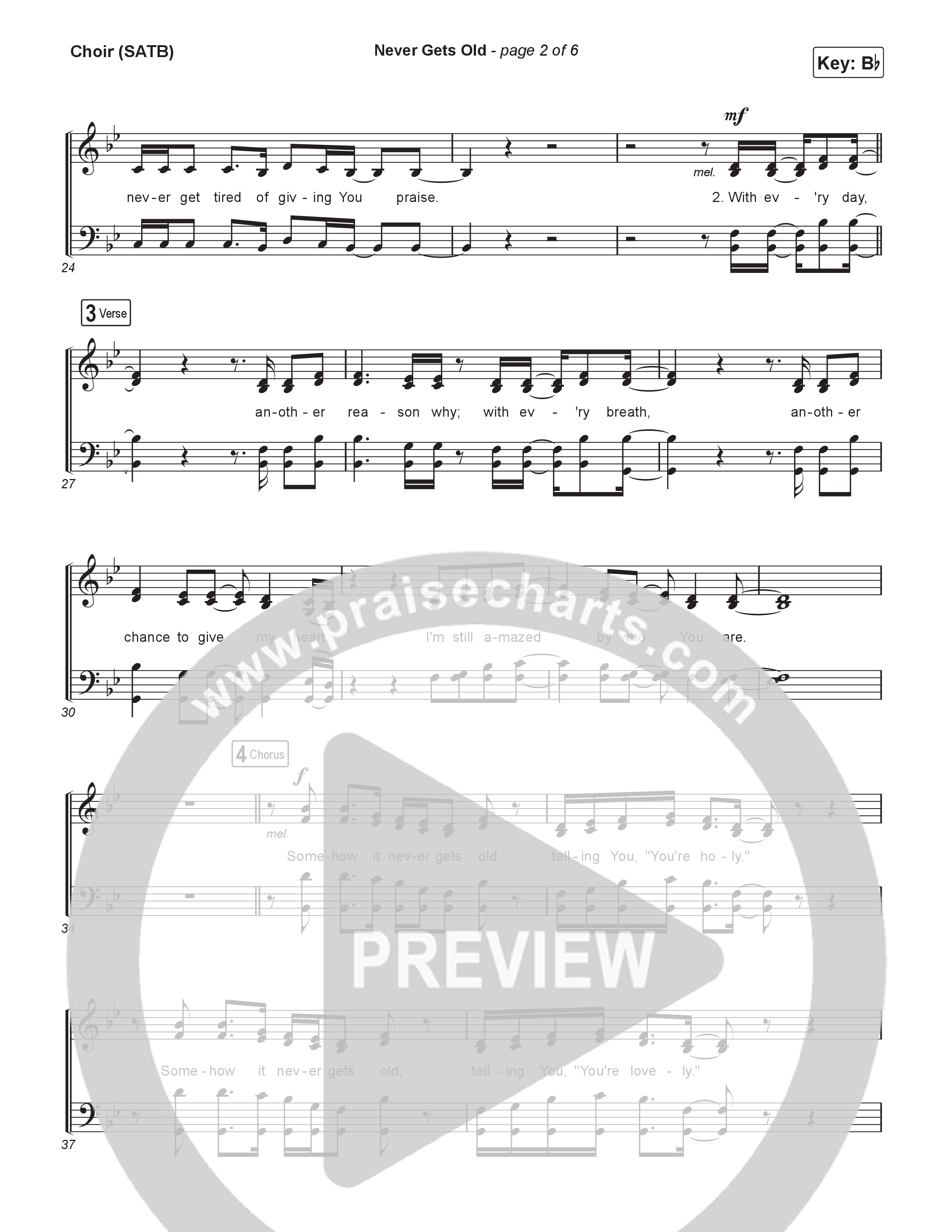Never Gets Old (Live) Choir Sheet (SATB) (Red Rocks Worship)