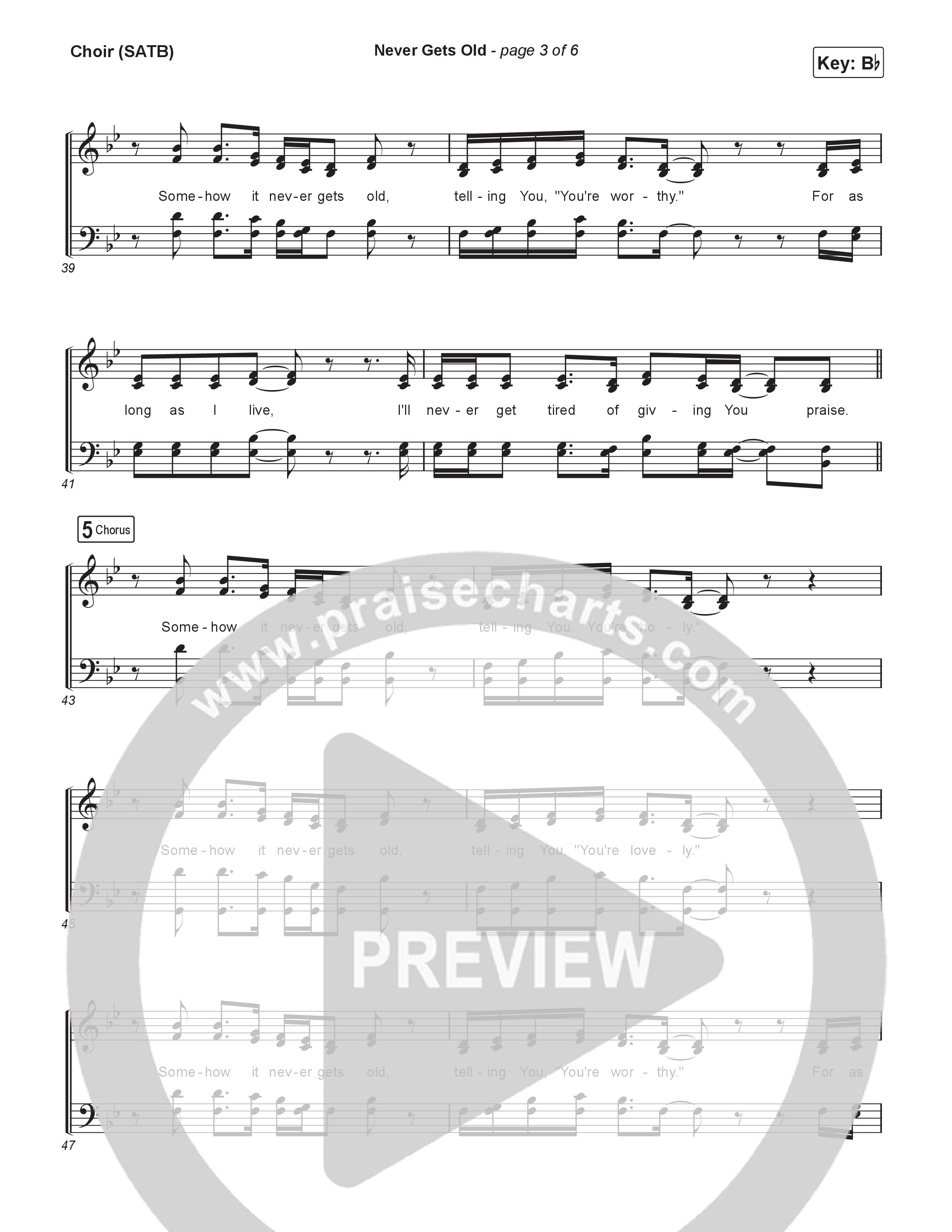 Never Gets Old (Live) Choir Sheet (SATB) (Red Rocks Worship)
