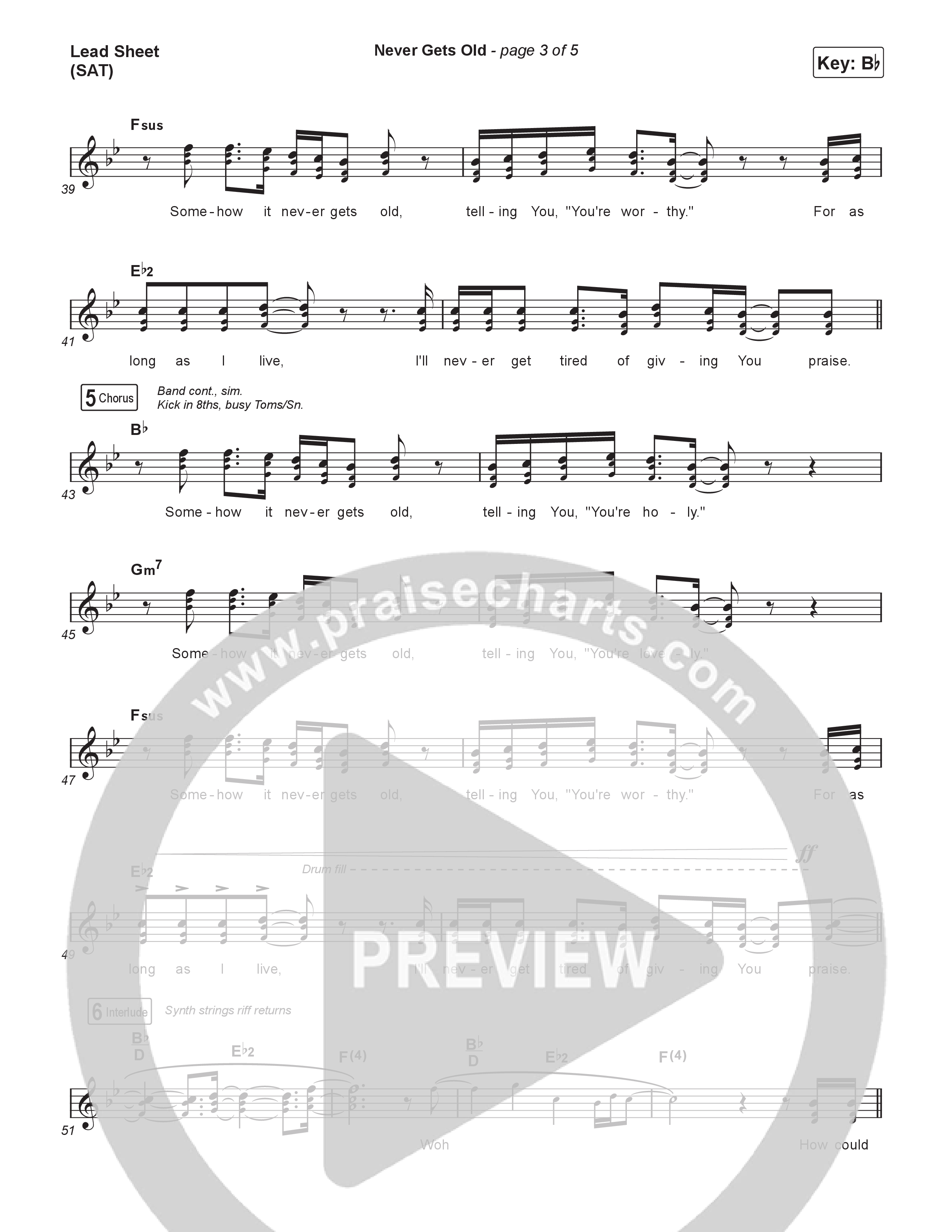 Never Gets Old (Live) Lead Sheet (SAT) (Red Rocks Worship)