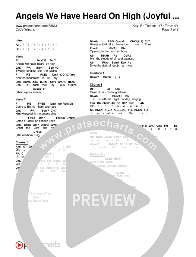 Angels We Have Heard On High (Joyful Joyful) Chords & Lyrics (CeCe Winans)