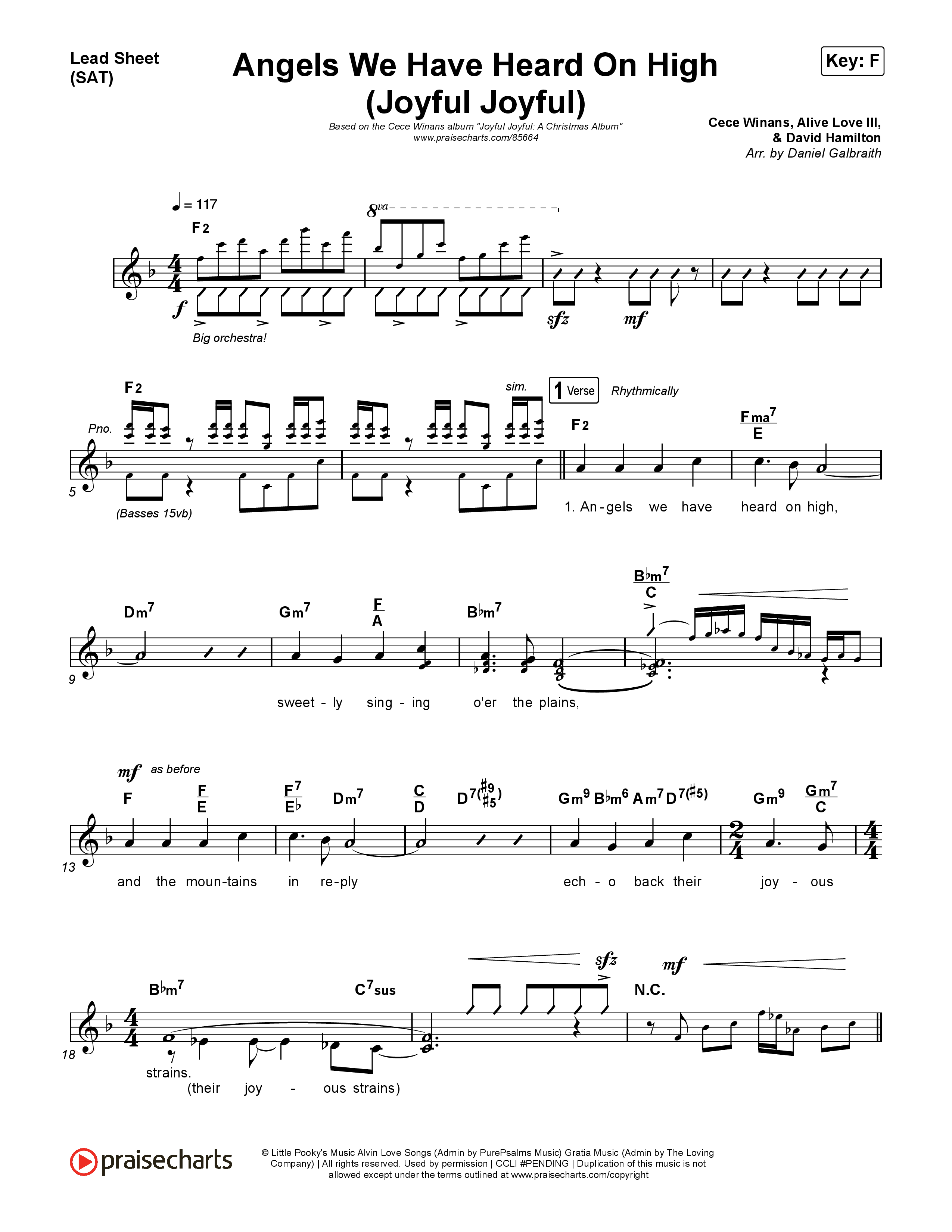 Angels We Have Heard On High (Joyful Joyful) Lead Sheet (SAT) (CeCe Winans)