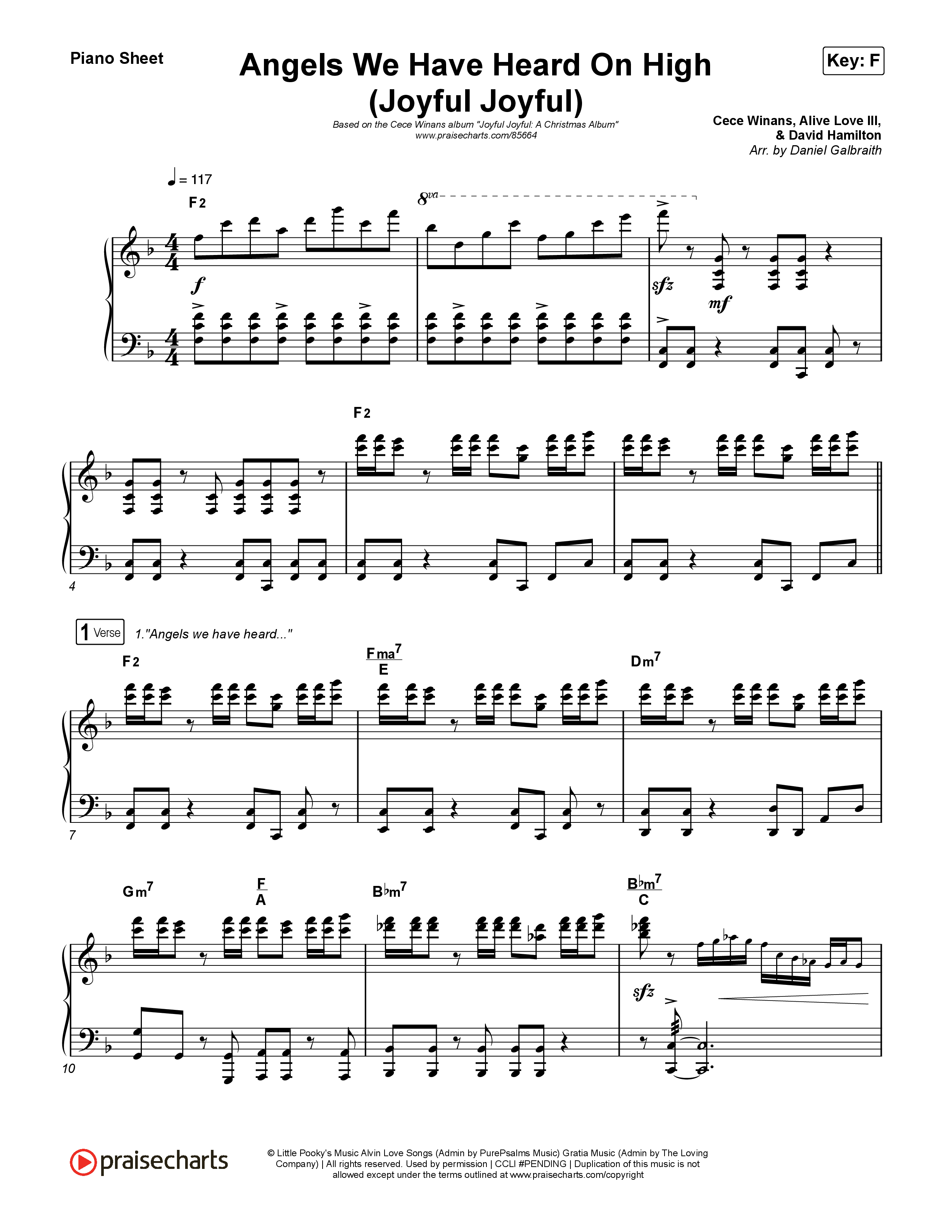 Angels We Have Heard On High (Joyful Joyful) Piano Sheet (CeCe Winans)