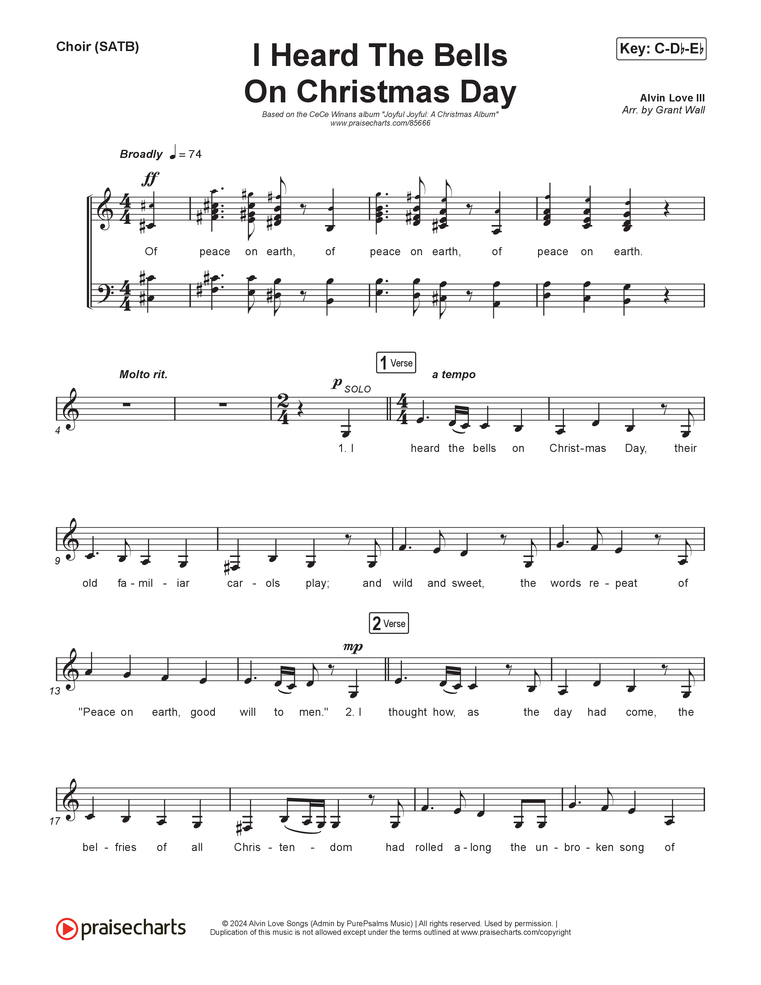 I Heard The Bells On Christmas Day Choir Sheet (SATB) (CeCe Winans)