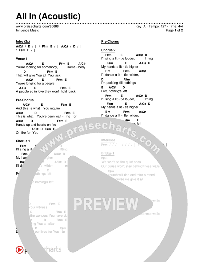 All In (Acoustic) Chords & Lyrics (Influence Music)