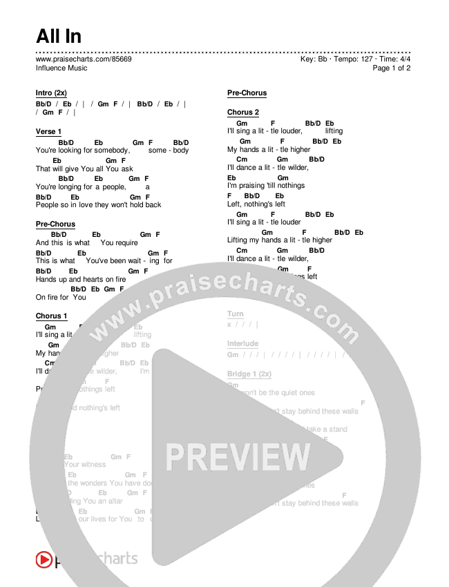 All In Chords & Lyrics (Influence Music)