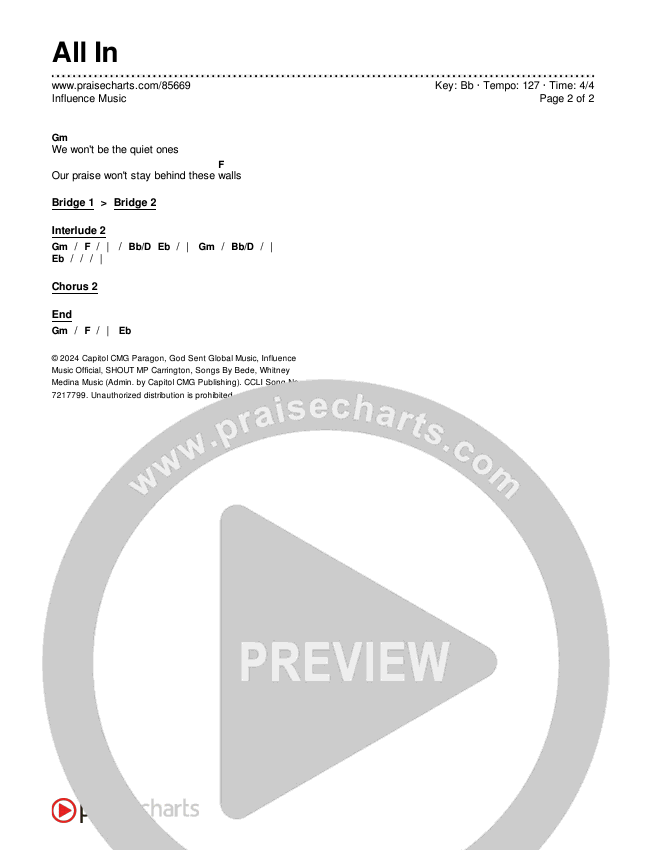 All In Chords & Lyrics (Influence Music)