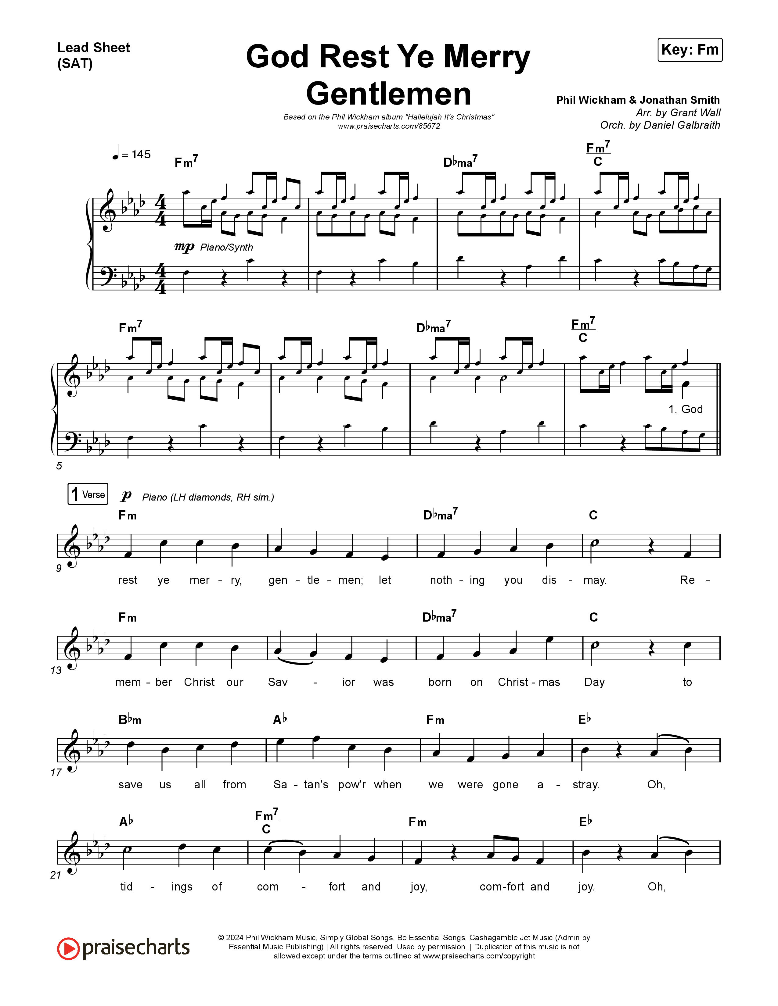 God Rest Ye Merry Gentlemen Lead Sheet (SAT) (Phil Wickham)