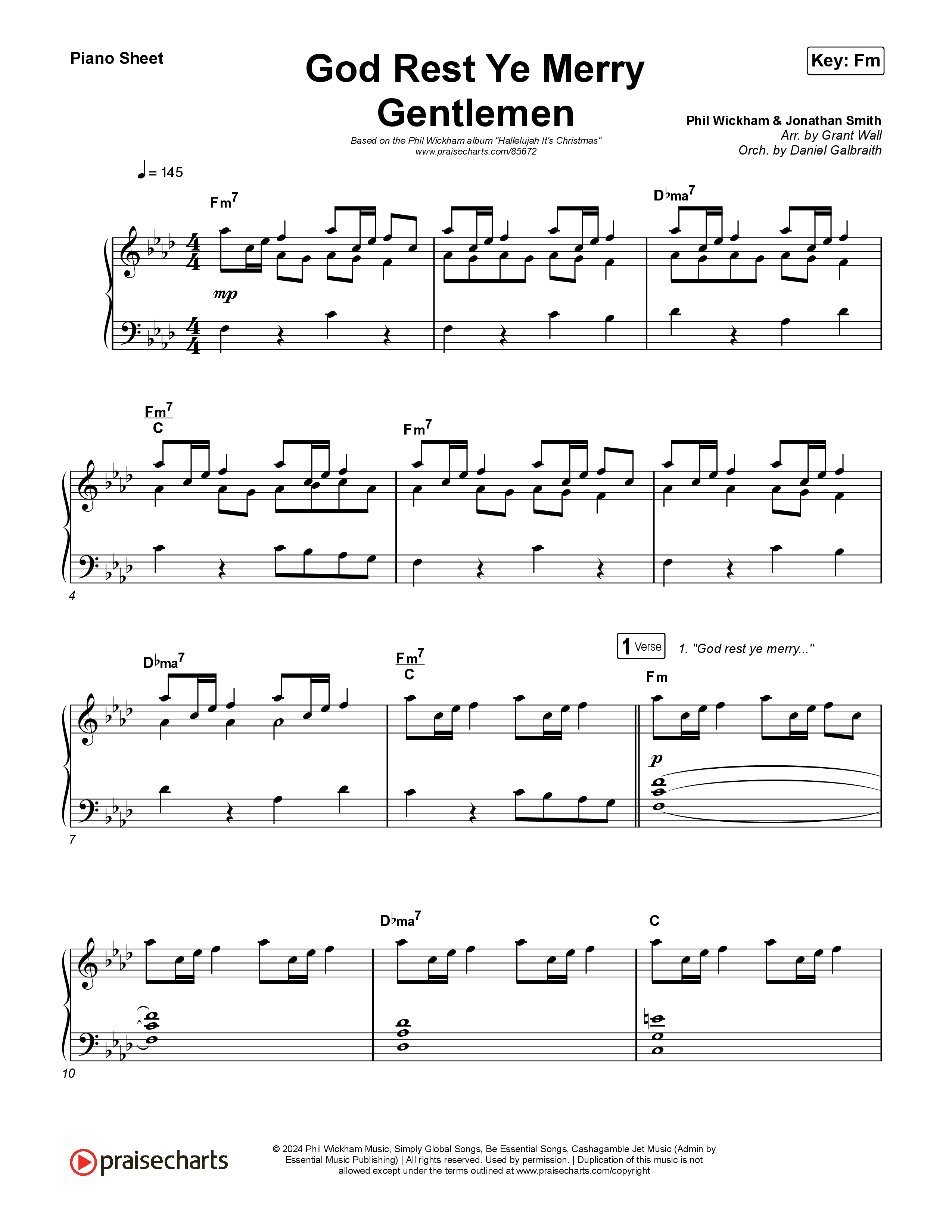 God Rest Ye Merry Gentlemen Piano Sheet (Phil Wickham)