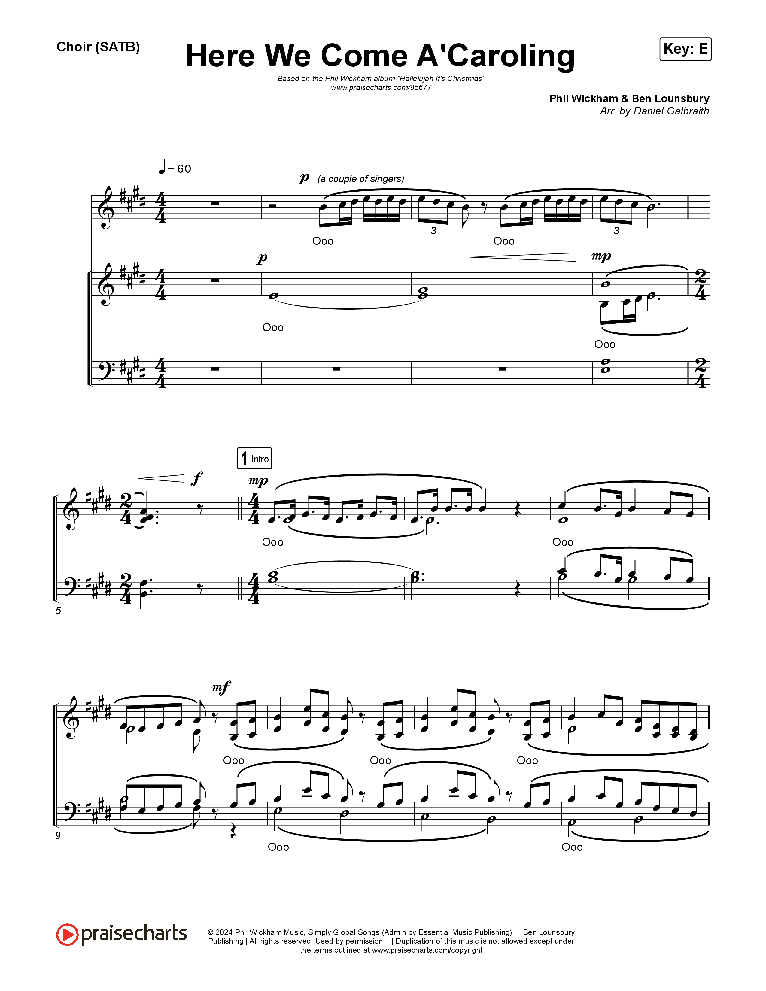 Here We Come A'Caroling Choir Sheet (SATB) (Phil Wickham)